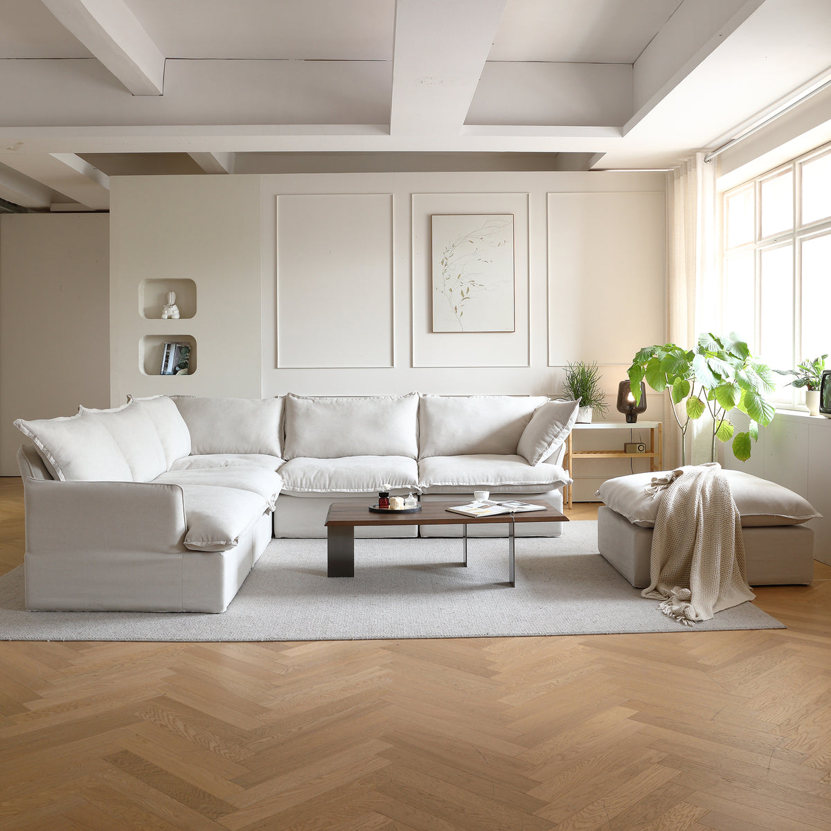 Slipcovers Only - DOMUS Luxe 5-Seater Corner Sectional + Ottoman in Beige CloudWeave™