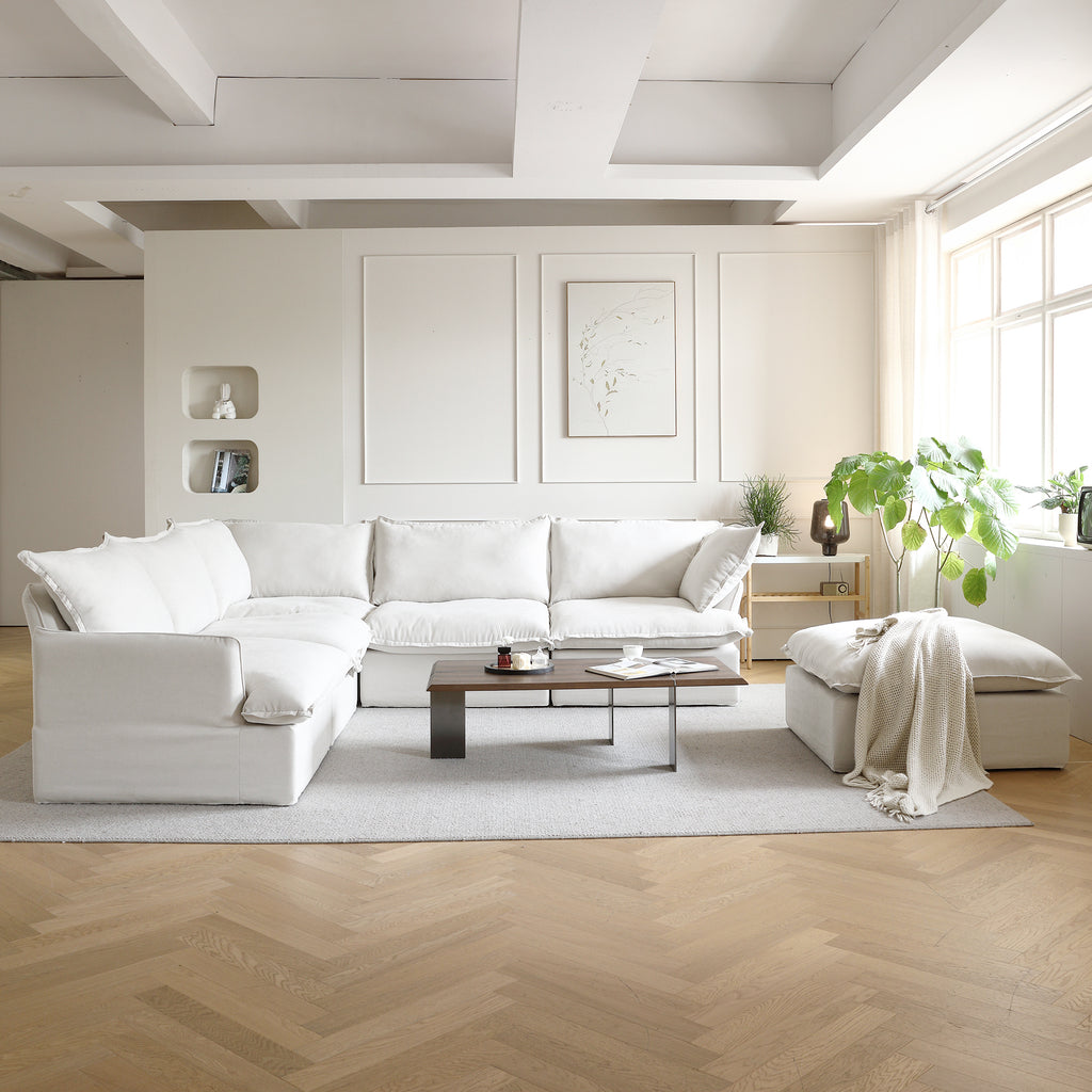 DOMUS Luxe Modular 5-Seater Corner Sectional + Ottoman in White