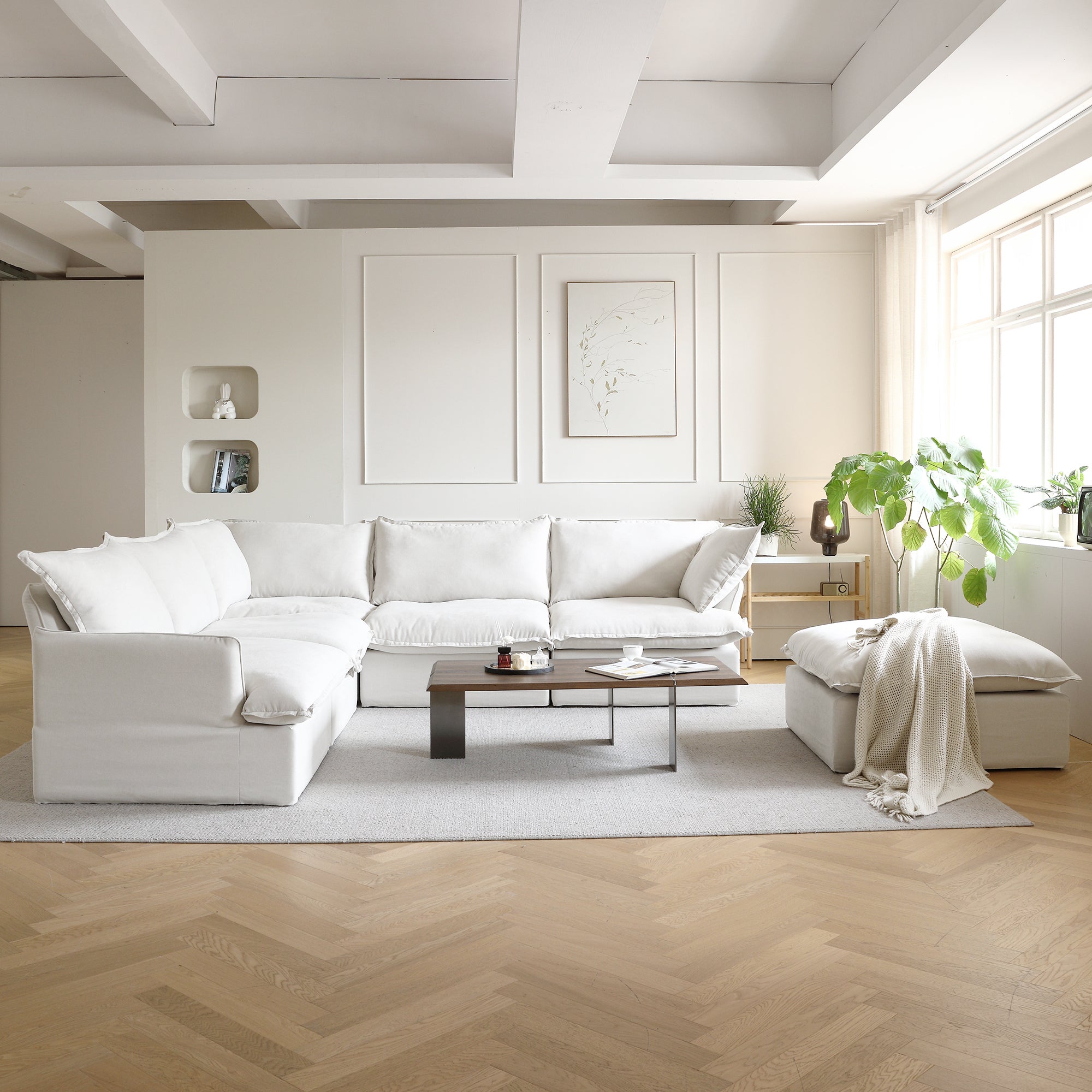 DOMUS Luxe Modular 5-Seater Corner Sectional + Ottoman in White