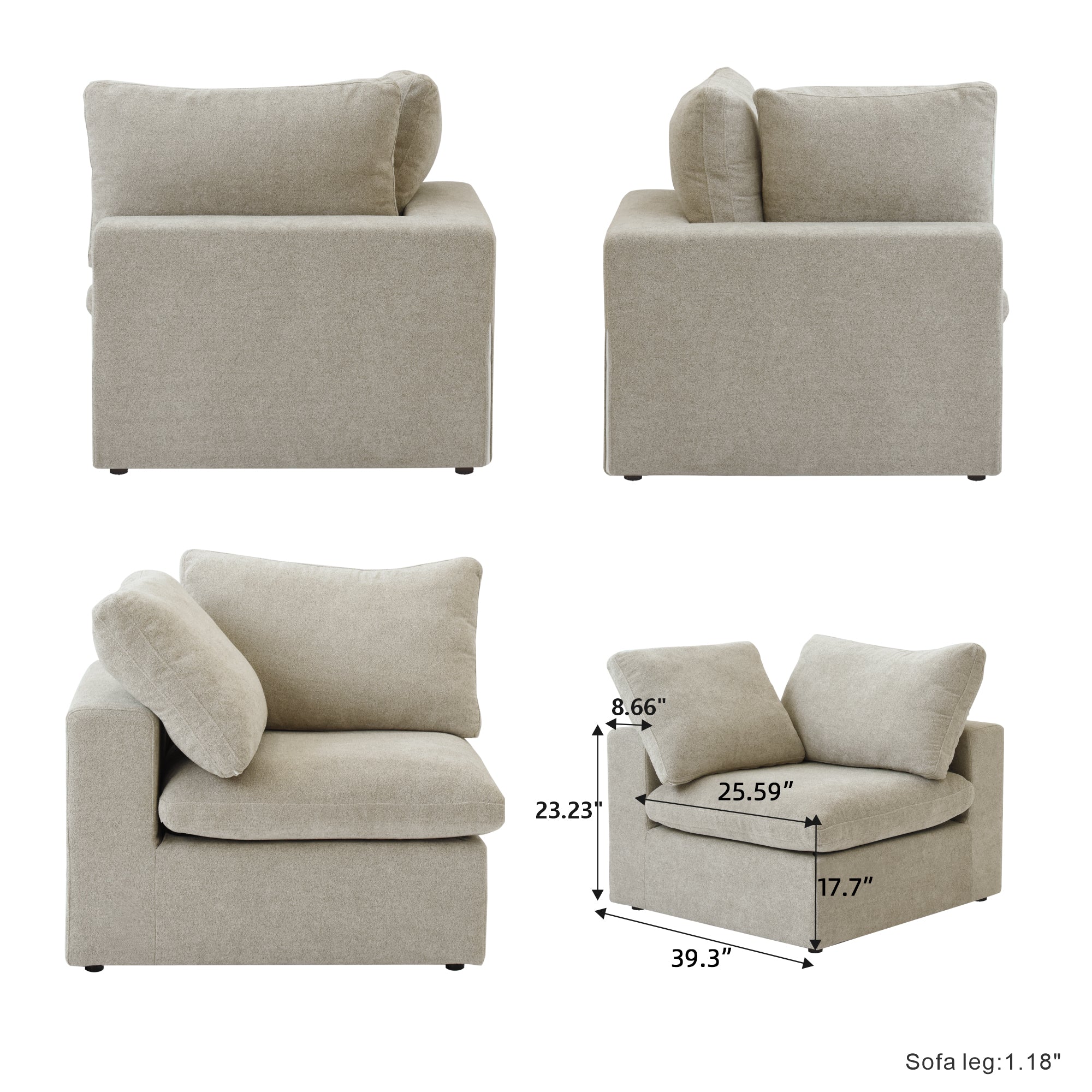 DOMUS Classic Modular Corner Seat Module in Khaki