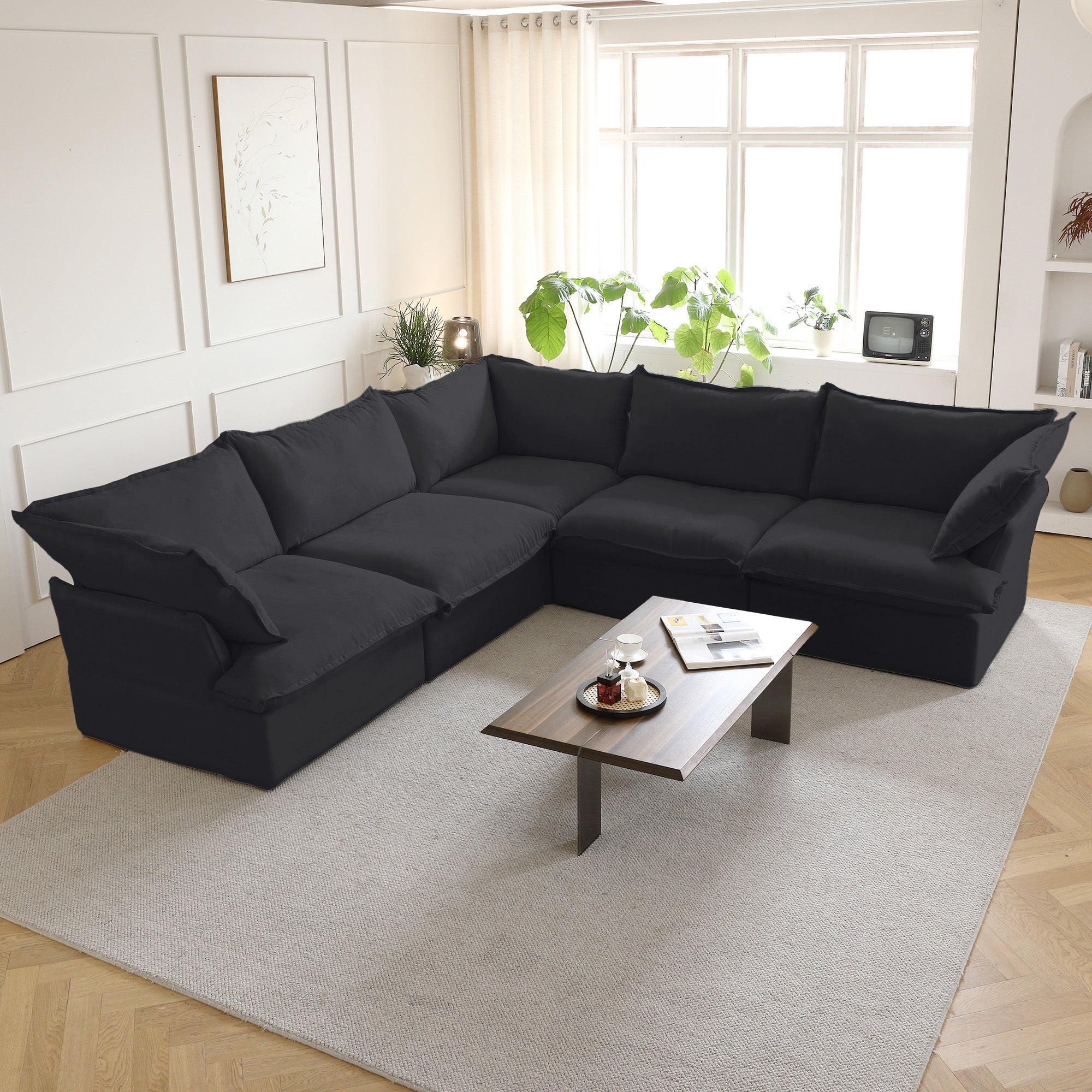 DOMUS Luxe Modular 5-Seater Corner Sectional in Black