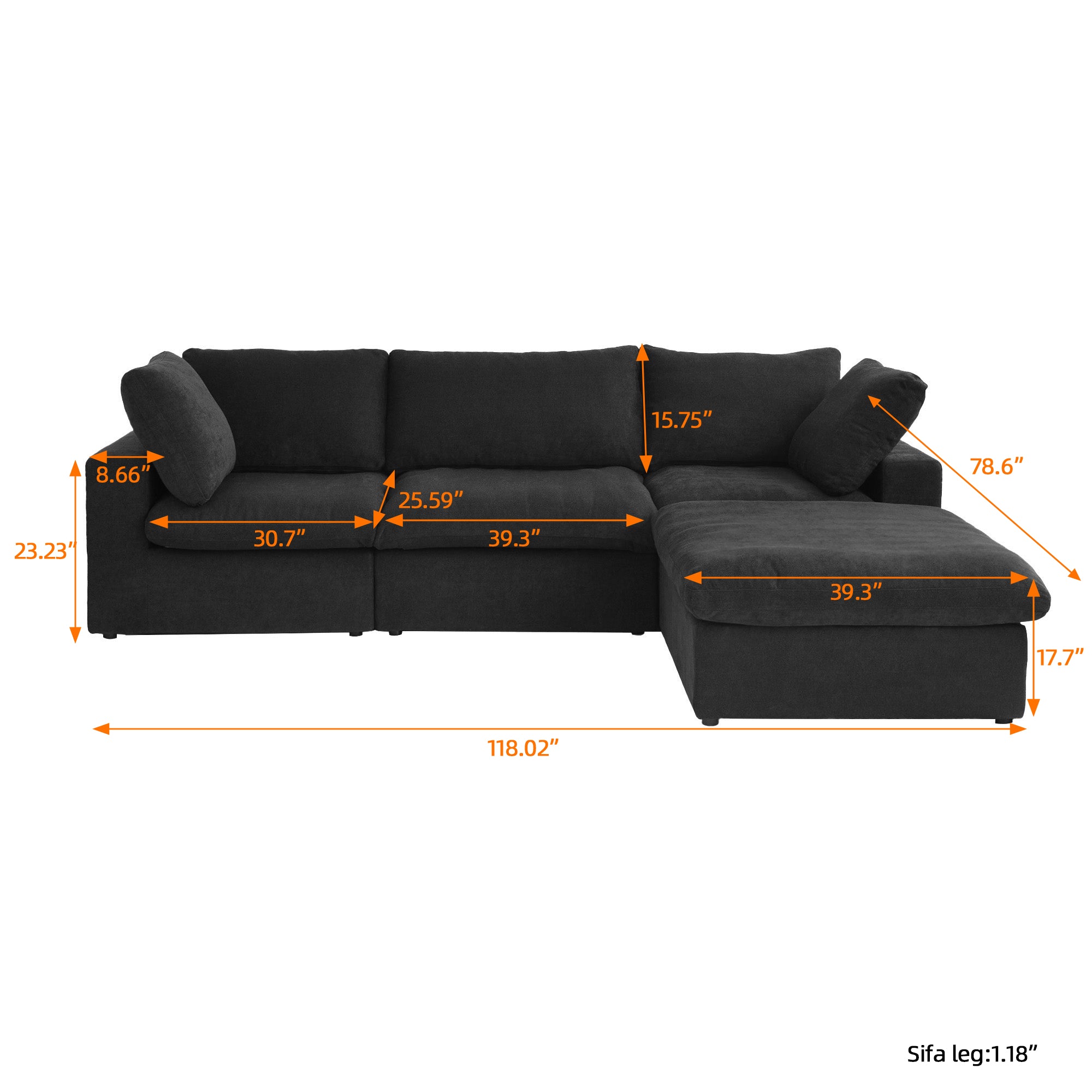 DOMUS Classic Modular 3-Seater Sectional in Black