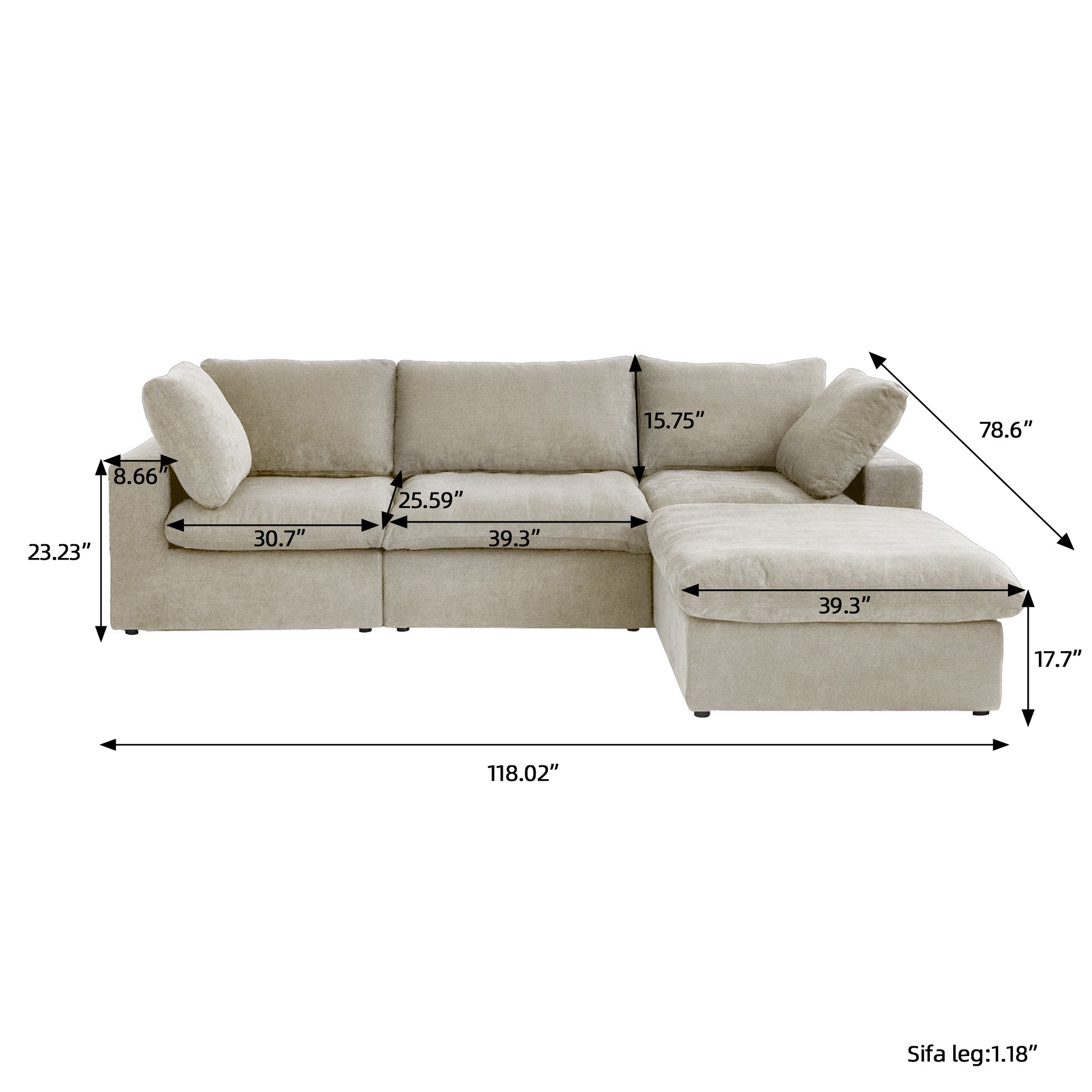 DOMUS Classic Modular 3-Seater Sectional in Khaki