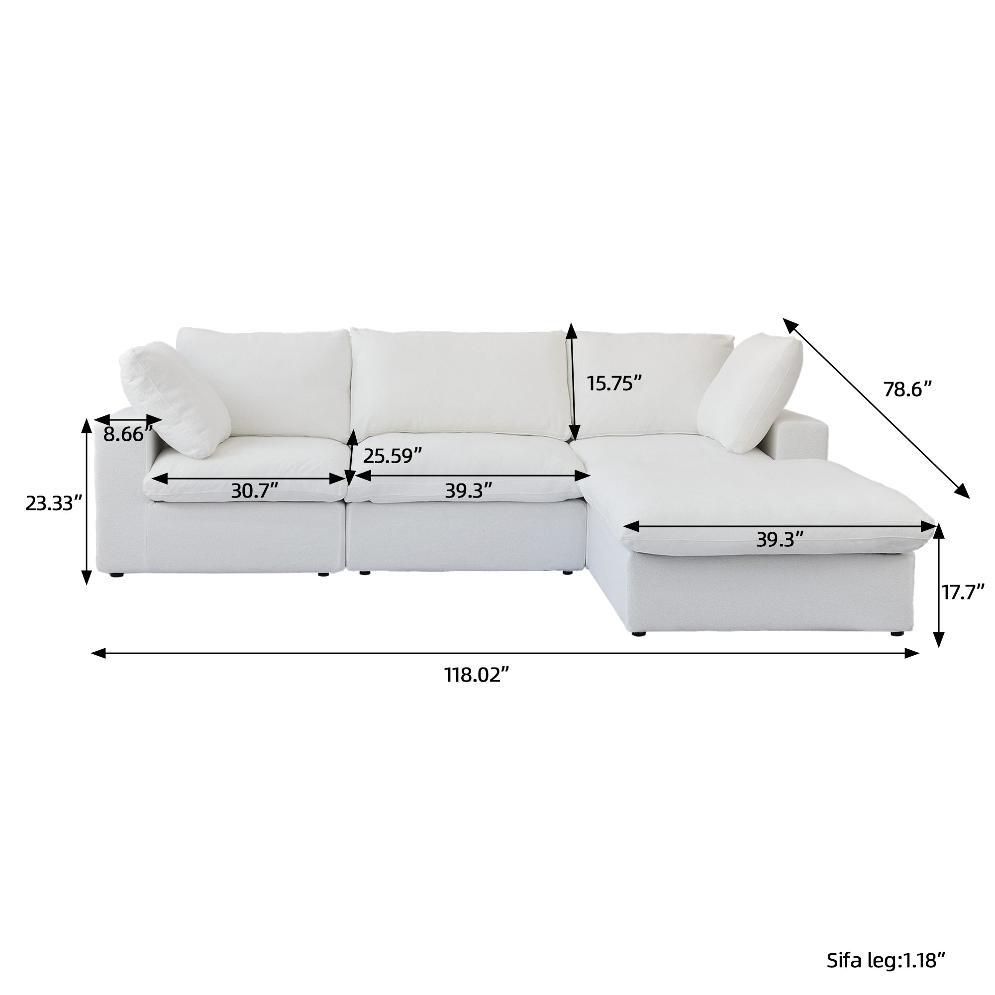 DOMUS Classic Modular 3-Seater Sectional in White