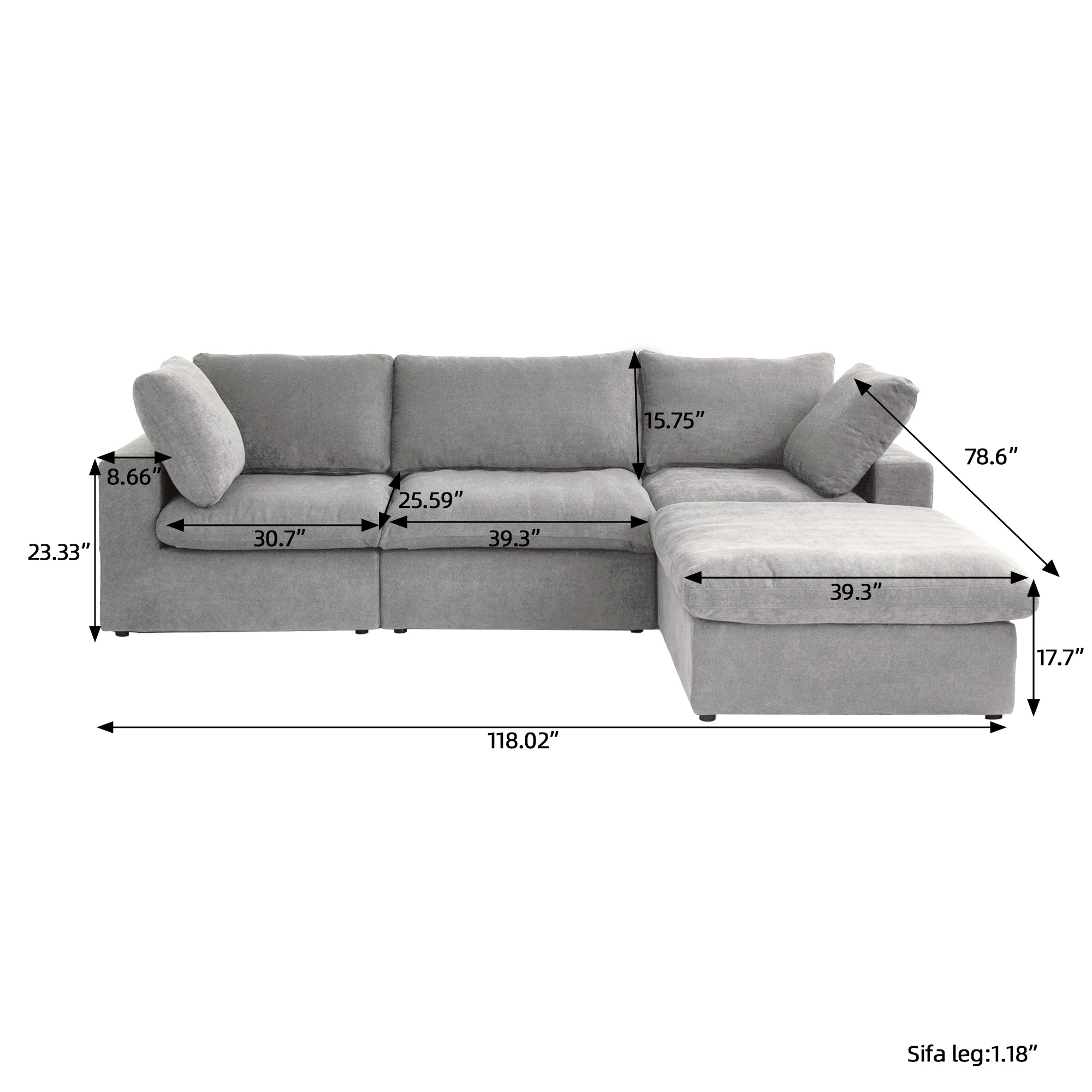 DOMUS Classic Modular 3-Seater Sectional in Gray