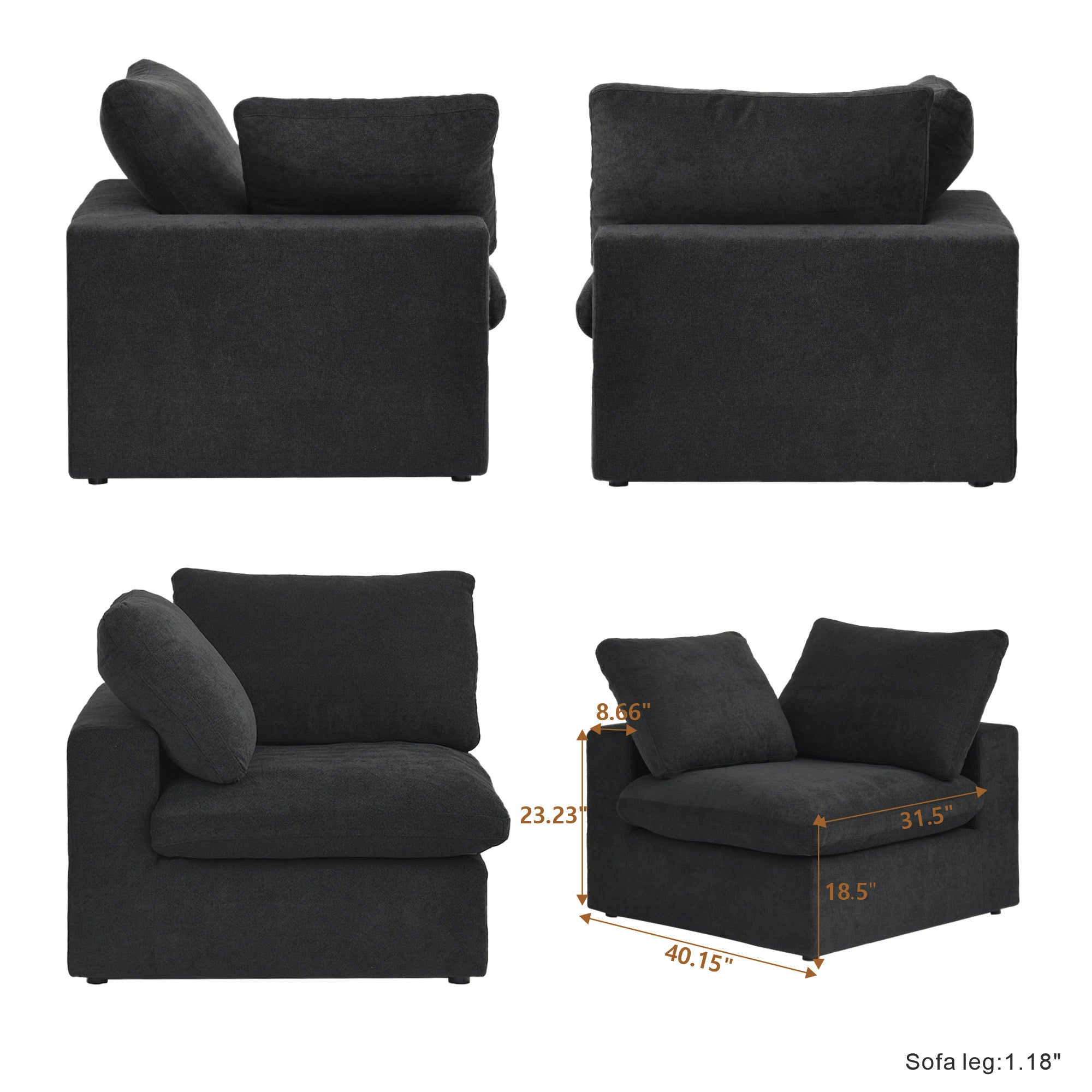 DOMUS Classic Modular Corner Seat Module in Black