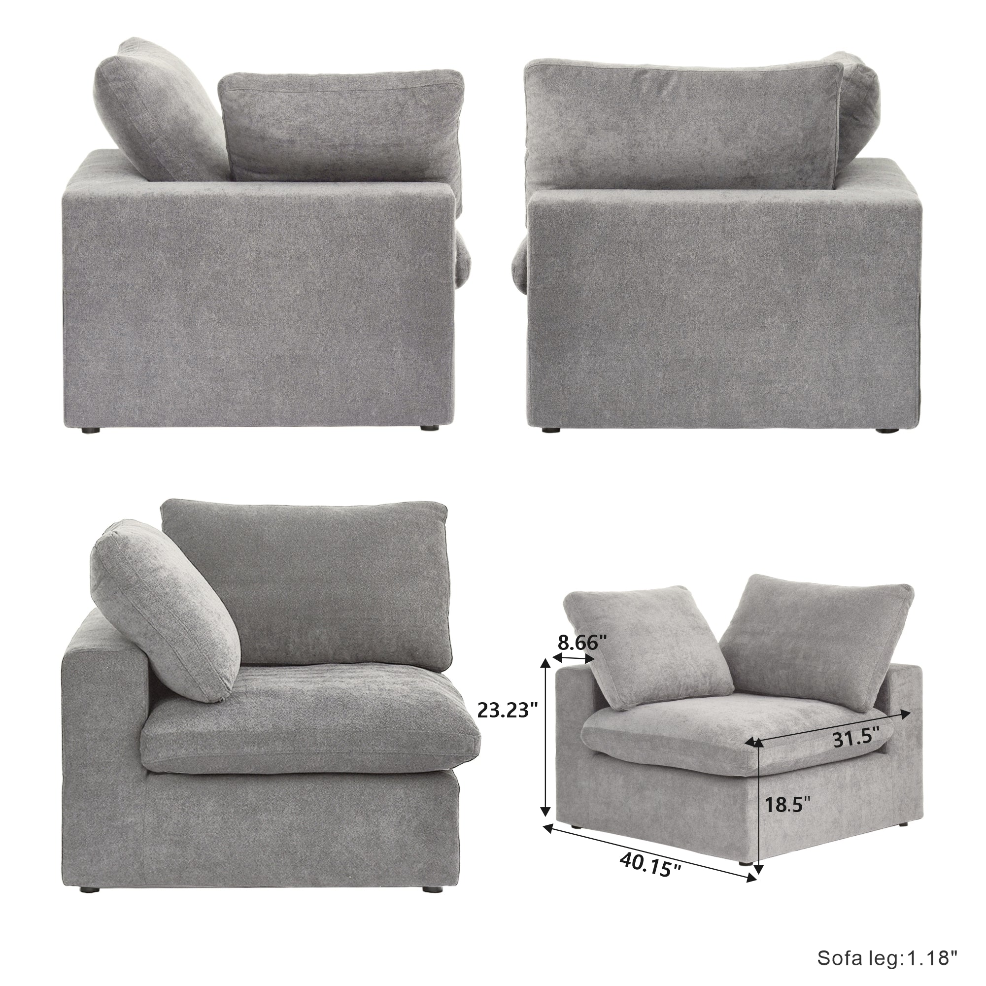 DOMUS Classic Modular Corner Seat Module in Gray