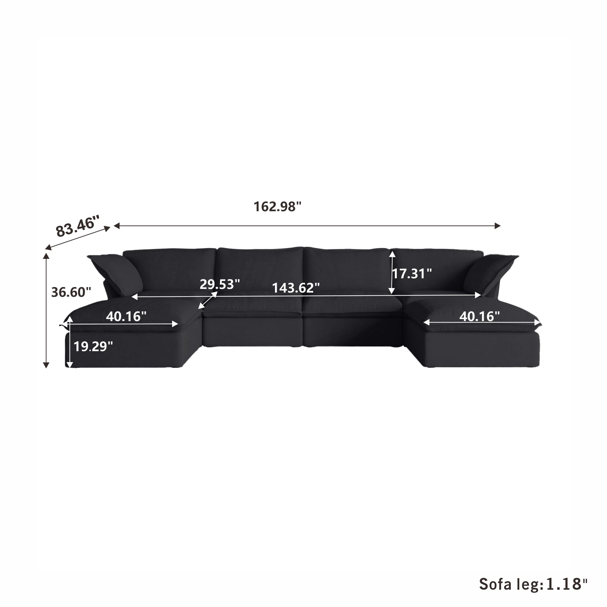 DOMUS Luxe Modular 4-Seater U-Sectional in Black