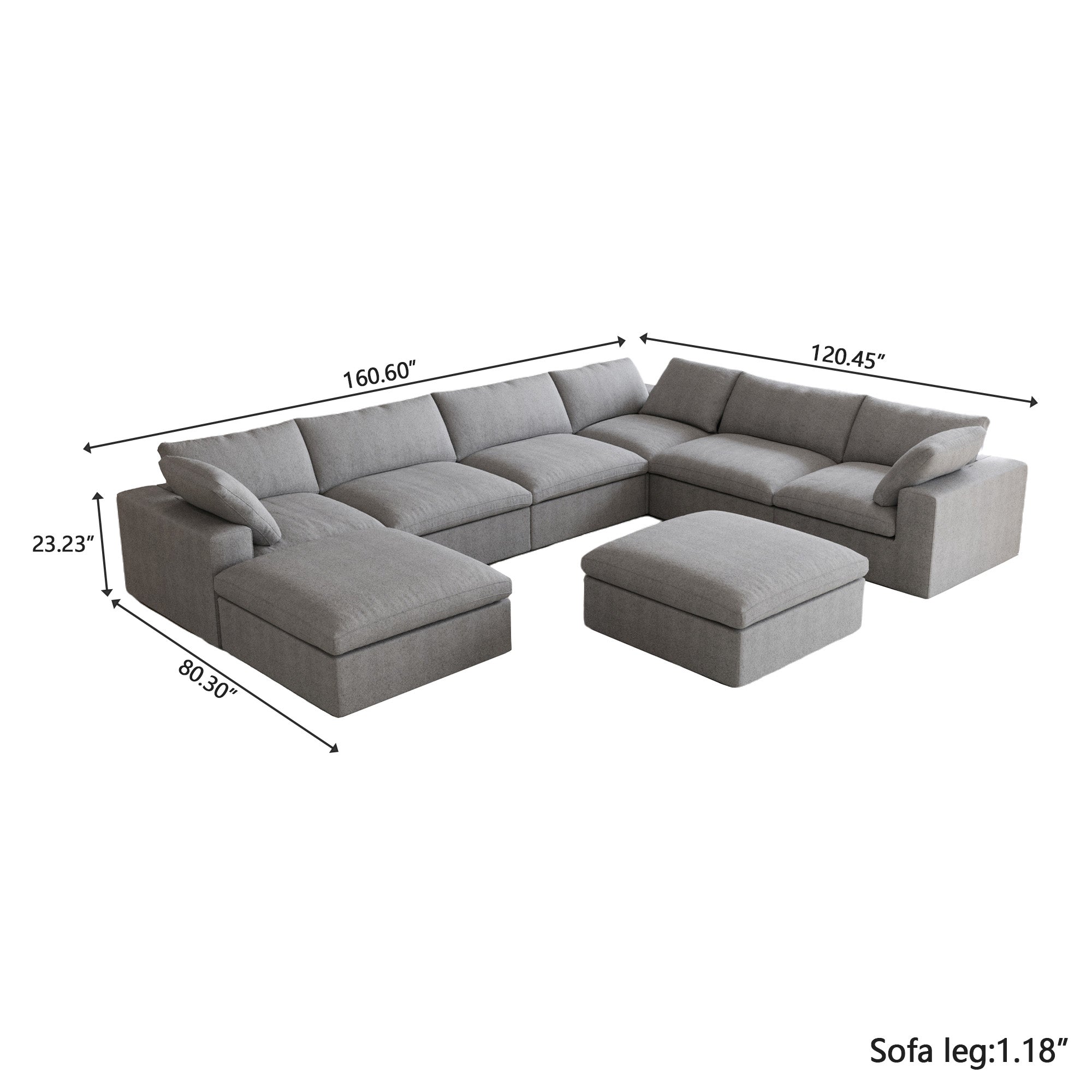 DOMUS Classic Modular 7-Seater Corner Chaise in Gray