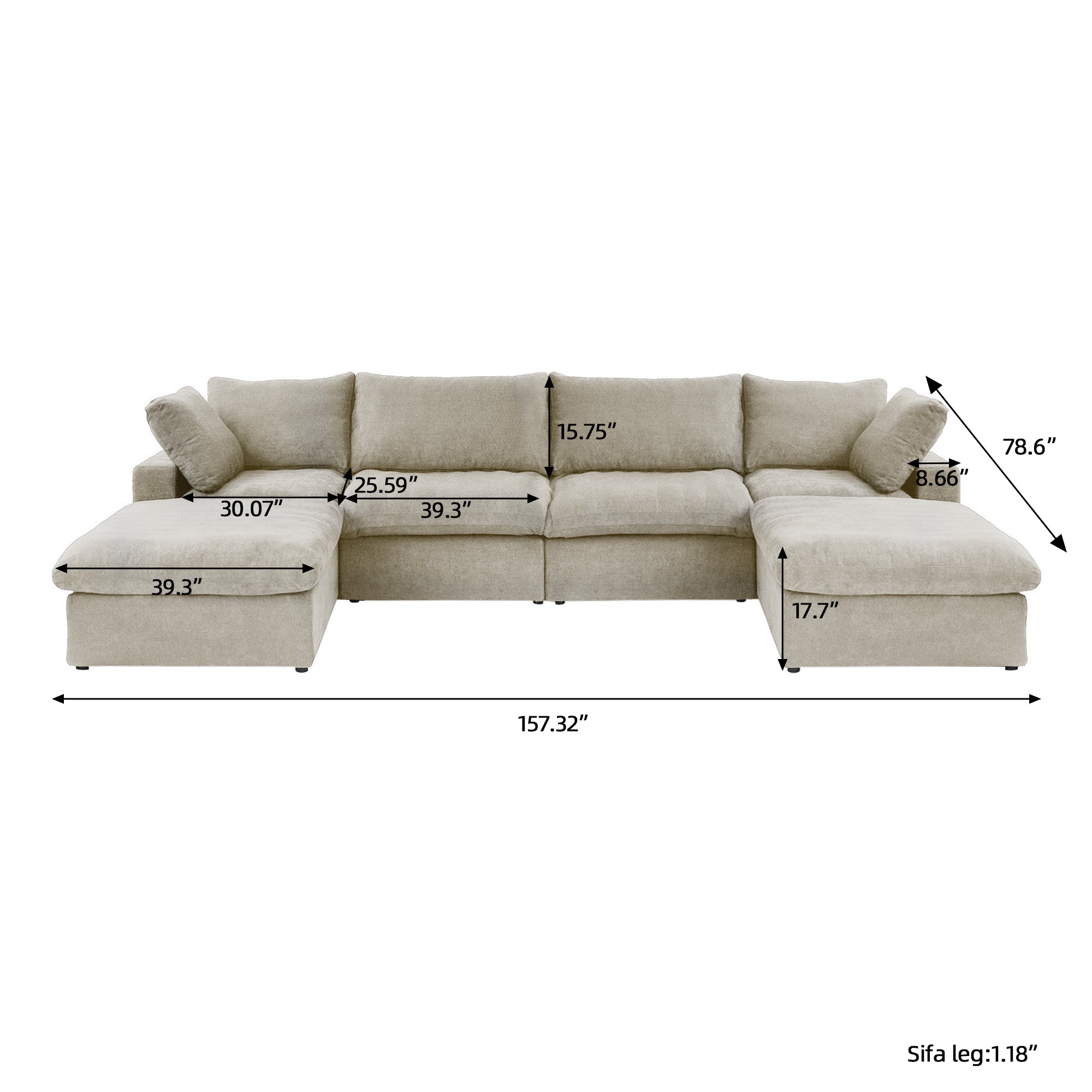 DOMUS Classic Modular 4-Seater U-Sectional in Khaki