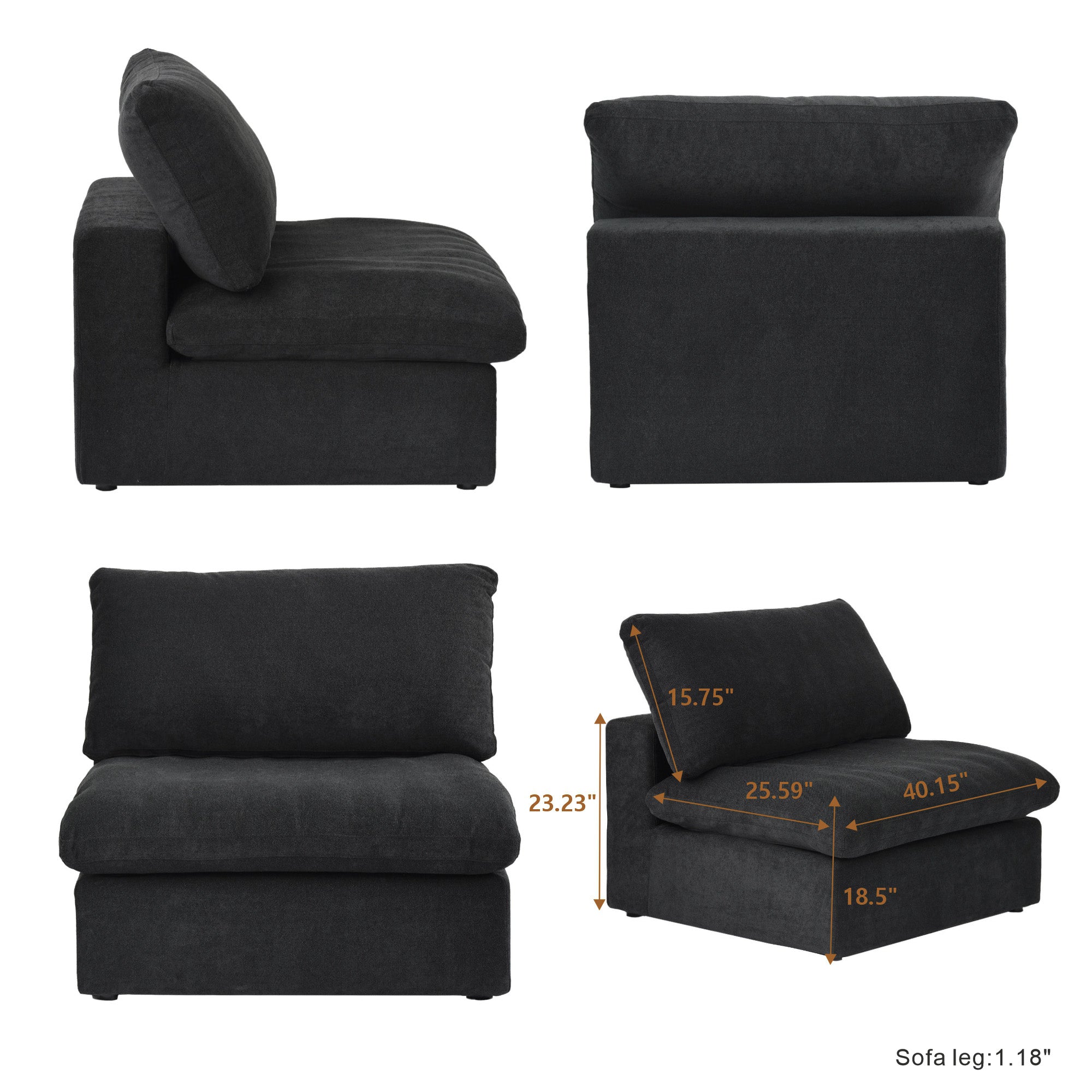 DOMUS Classic Modular Armless Chair Module in Black