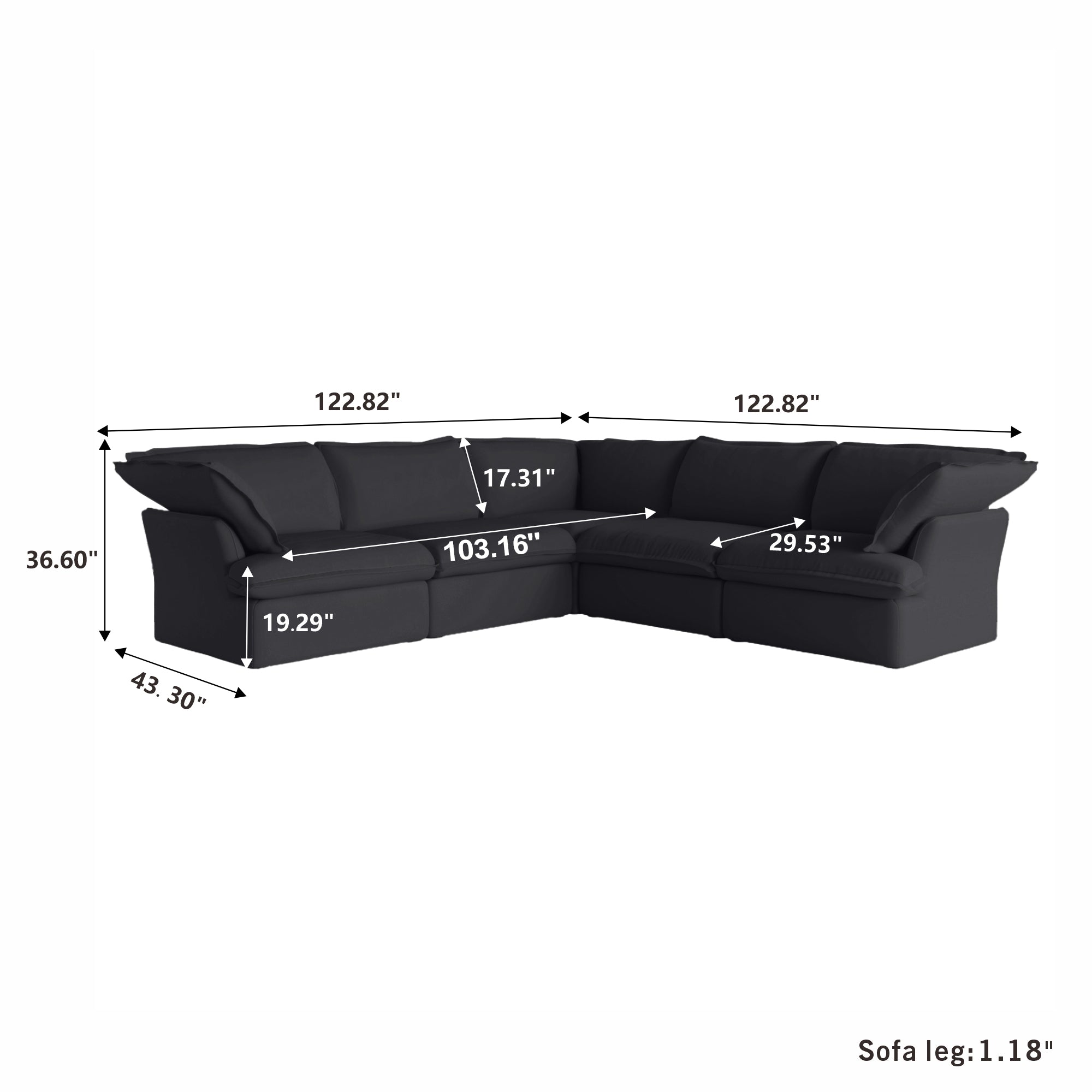 DOMUS Luxe Modular 5-Seater Corner Sectional in Black