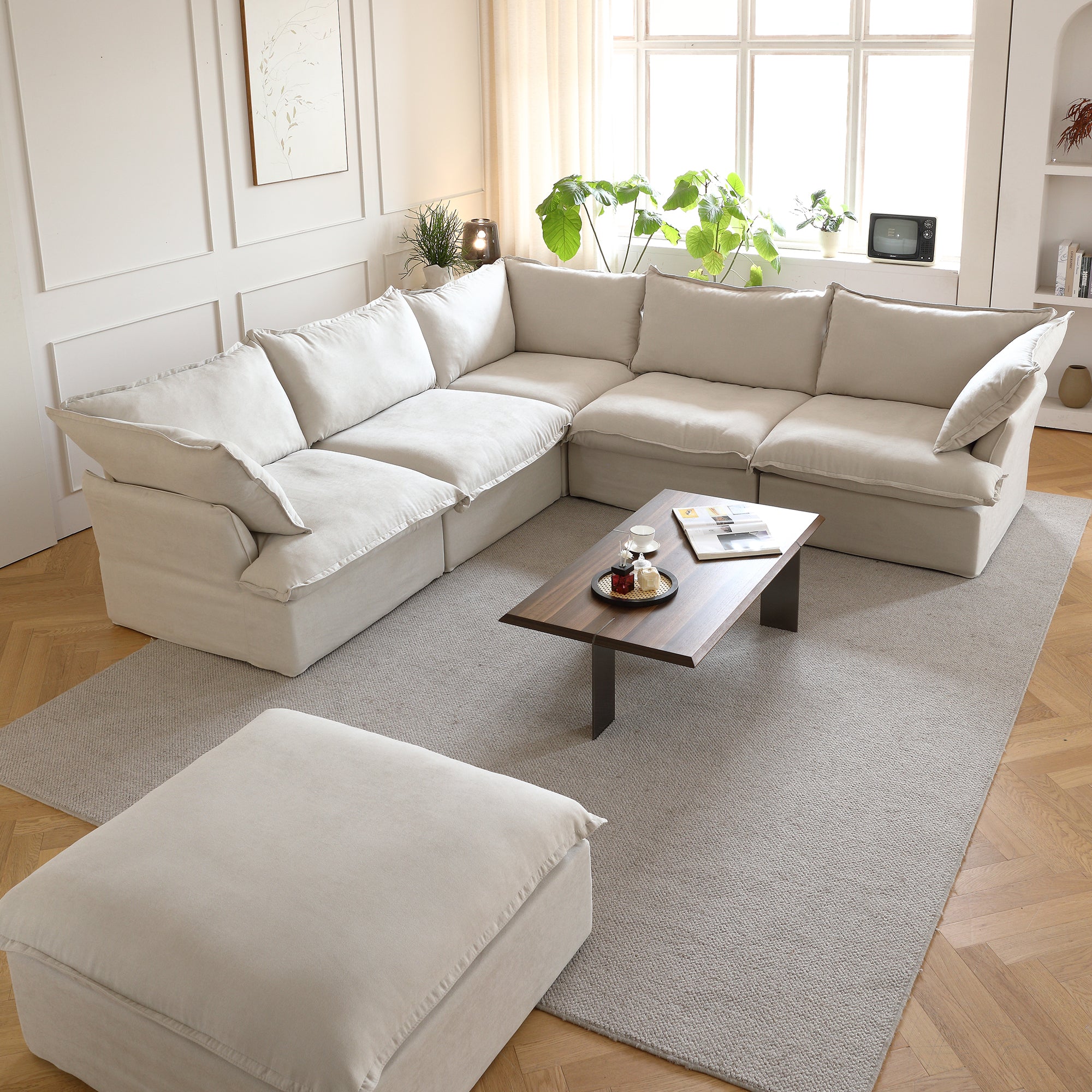 DOMUS Luxe Modular 5-Seater Corner Sectional + Ottoman in Beige
