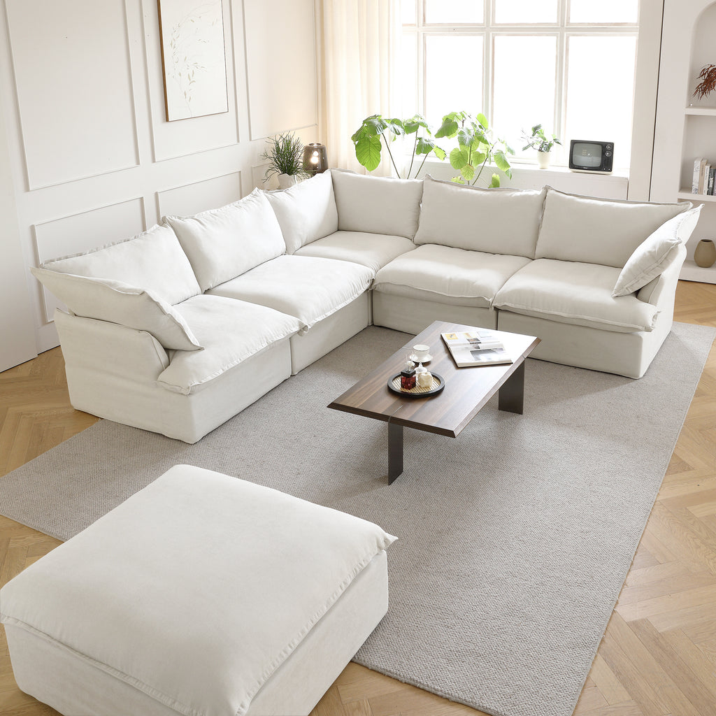 DOMUS Luxe Modular 5-Seater Corner Sectional + Ottoman in White