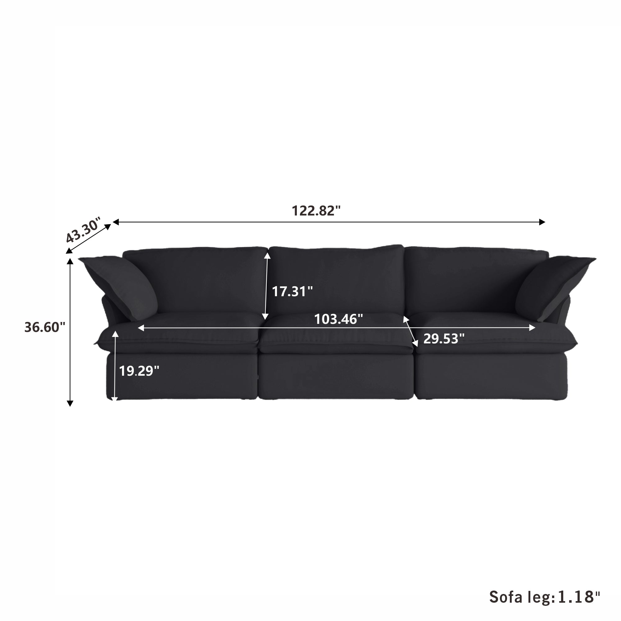 DOMUS Luxe Modular 3-Seater Sofa in Black
