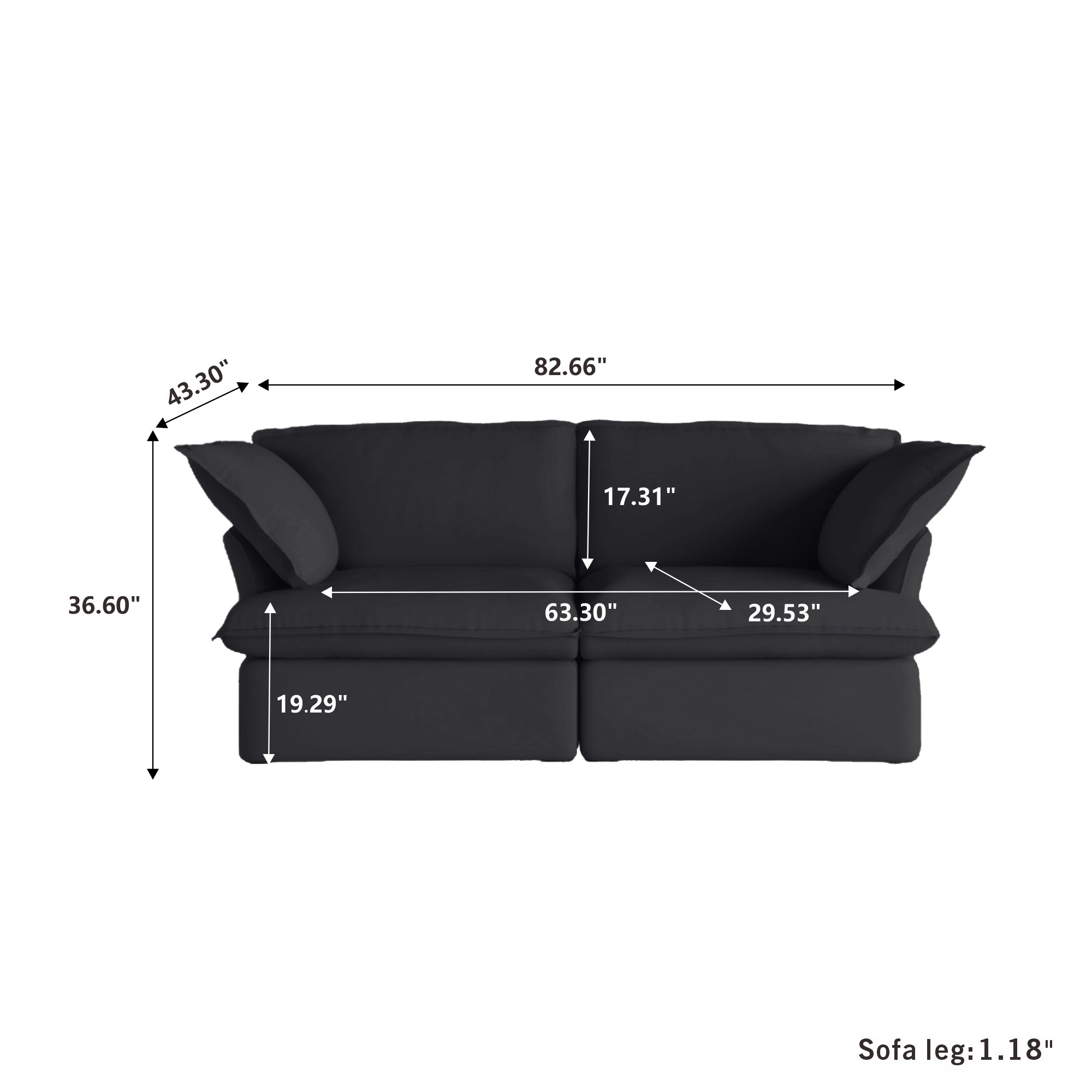 DOMUS Luxe Modular 2-Seater Sofa in Black