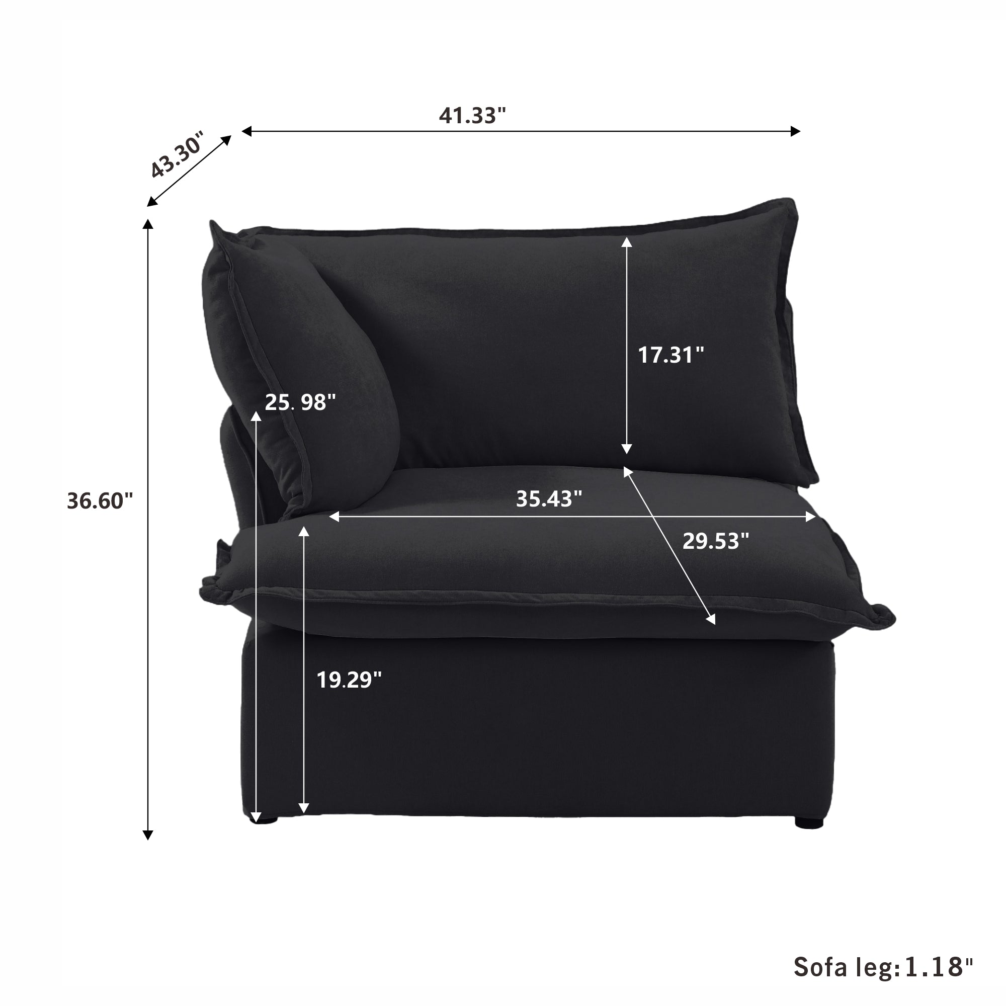 DOMUS Luxe Modular Right Arm Module in Black