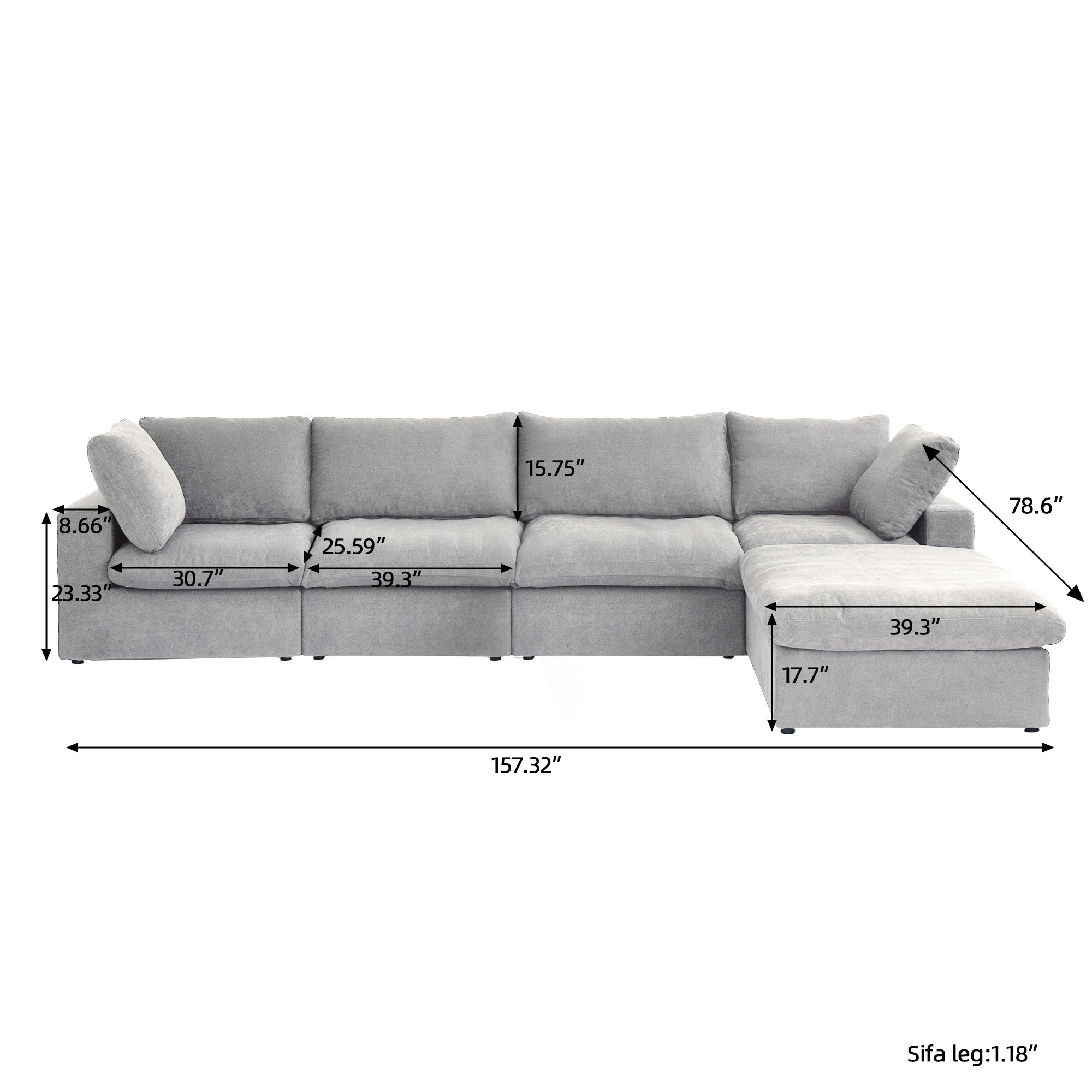 DOMUS Classic Modular 4-Seater Sectional in Gray