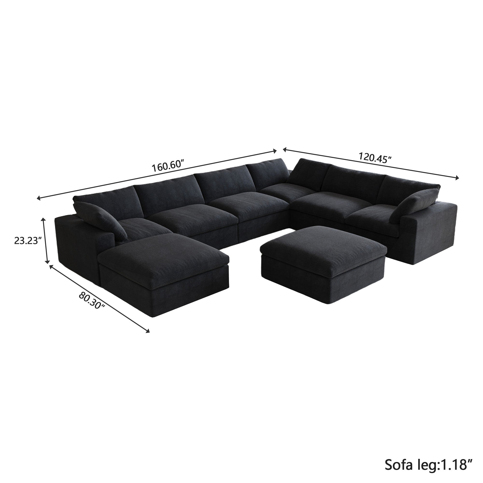 DOMUS Classic Modular 7-Seater Corner Chaise in Black
