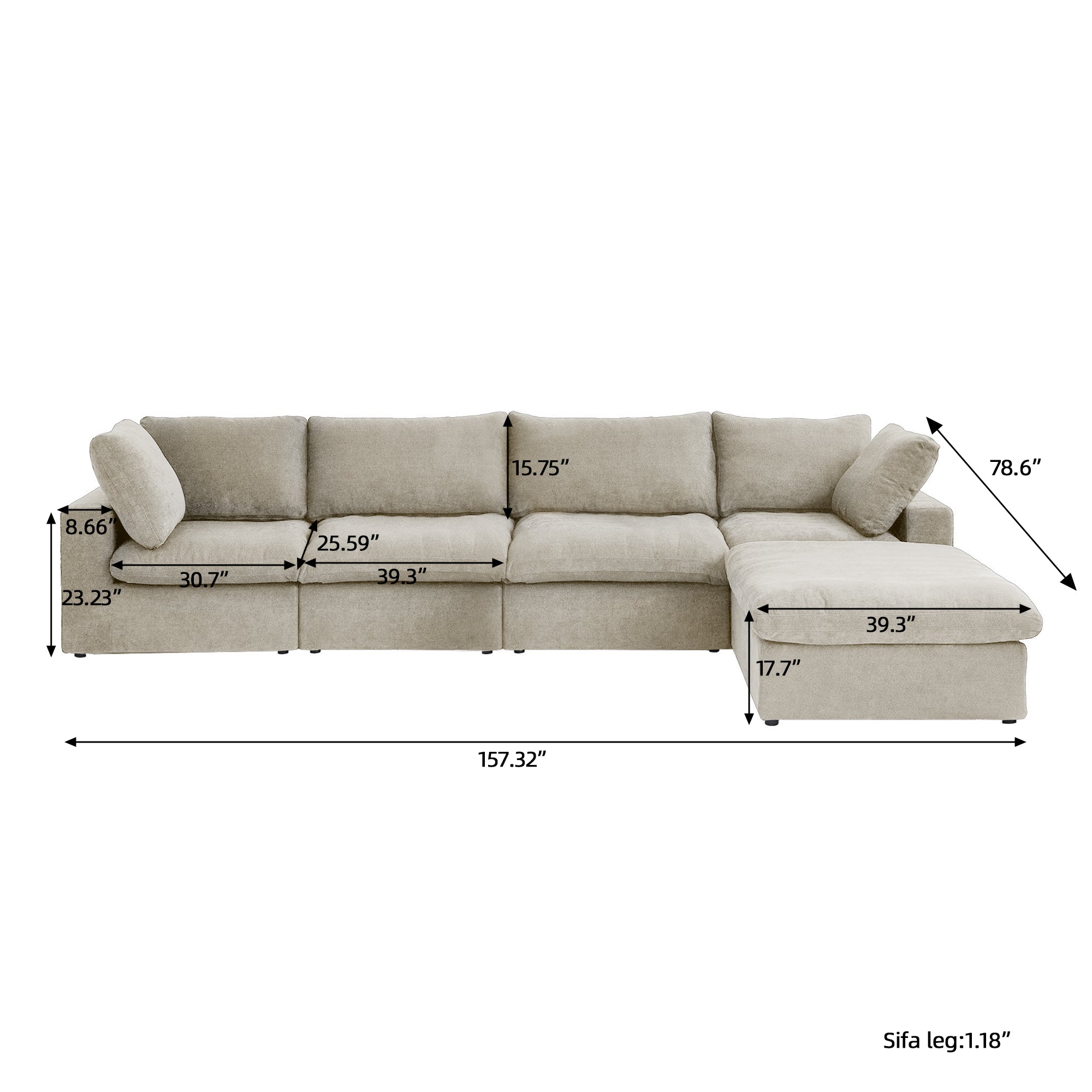 DOMUS Classic Modular 4-Seater Sectional in Khaki