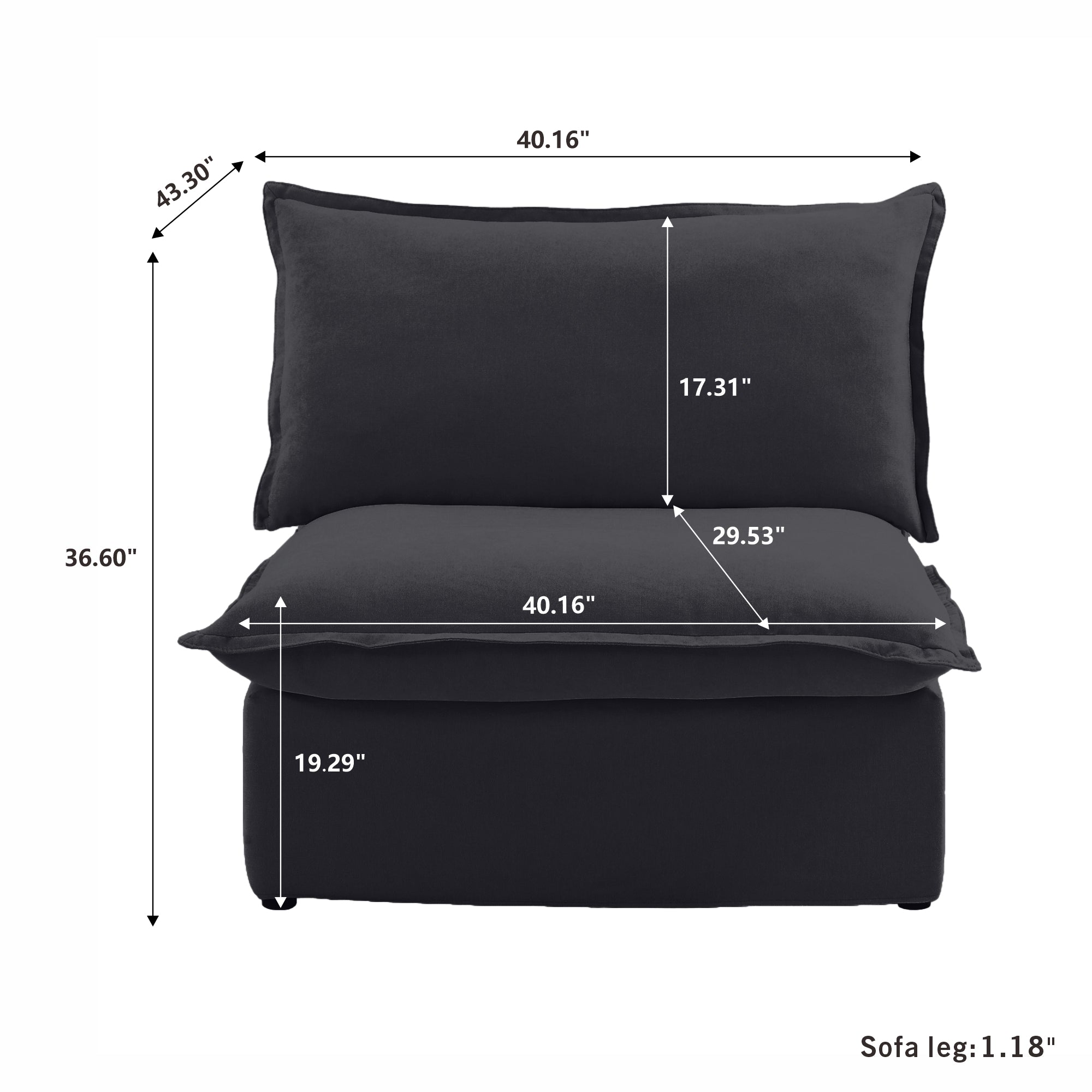 DOMUS Luxe Modular Armless Chair Module in Black