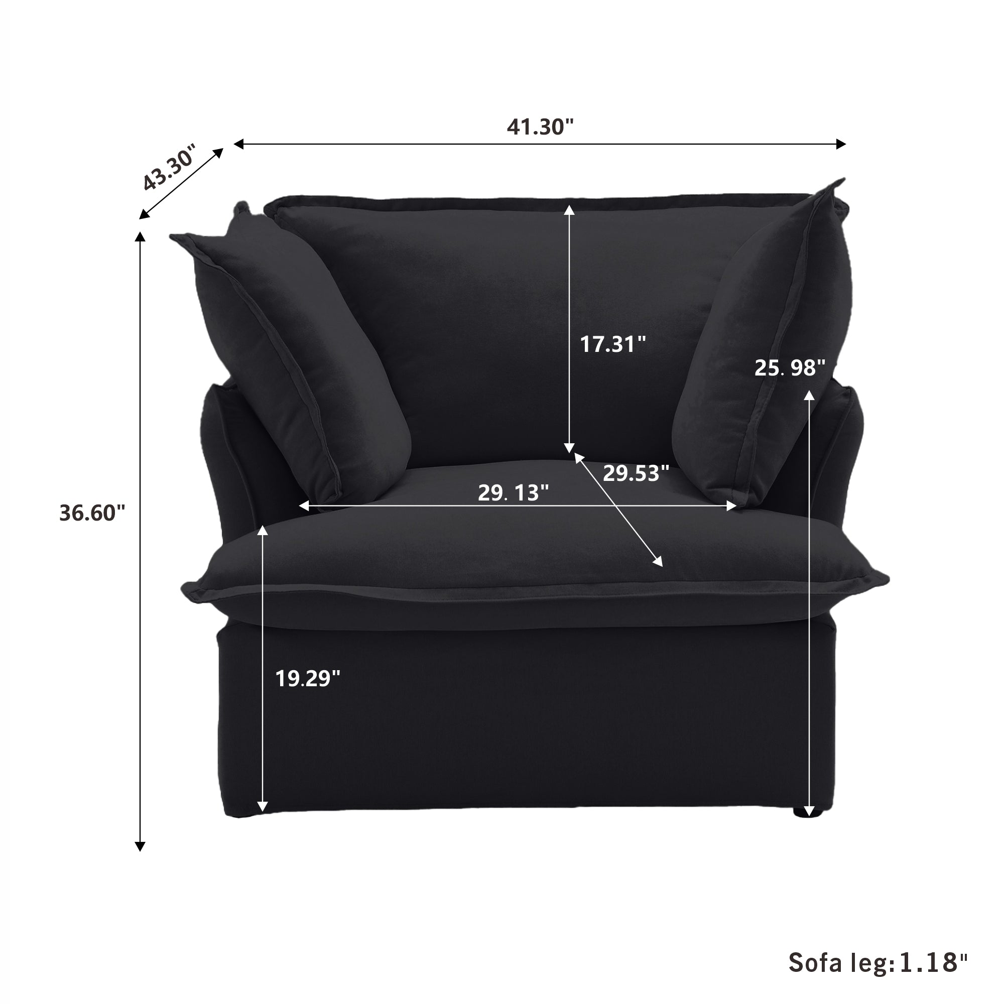 DOMUS Luxe Modular 1-Seater Sofa in Black