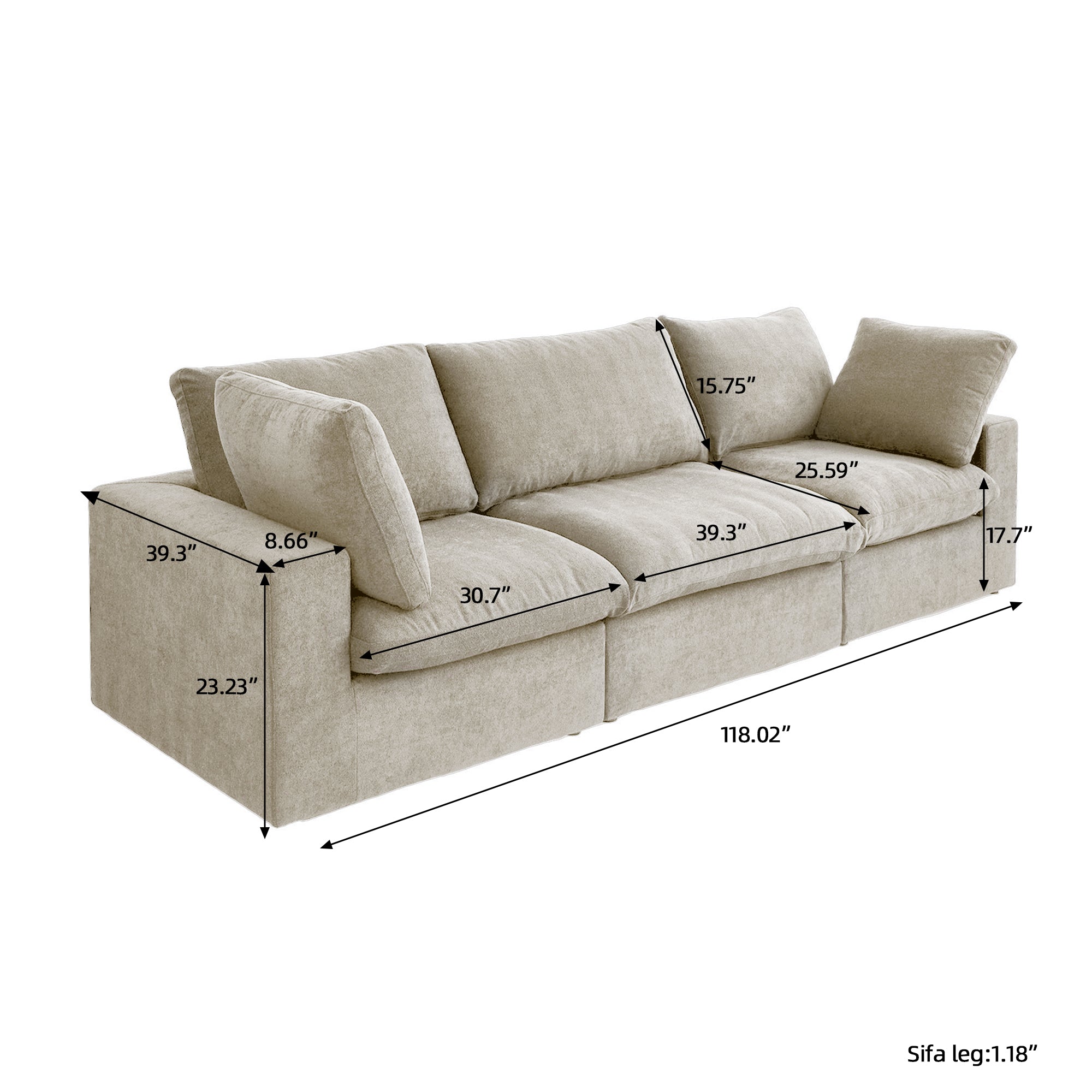DOMUS Classic Modular 3-Seater Sofa in Khaki