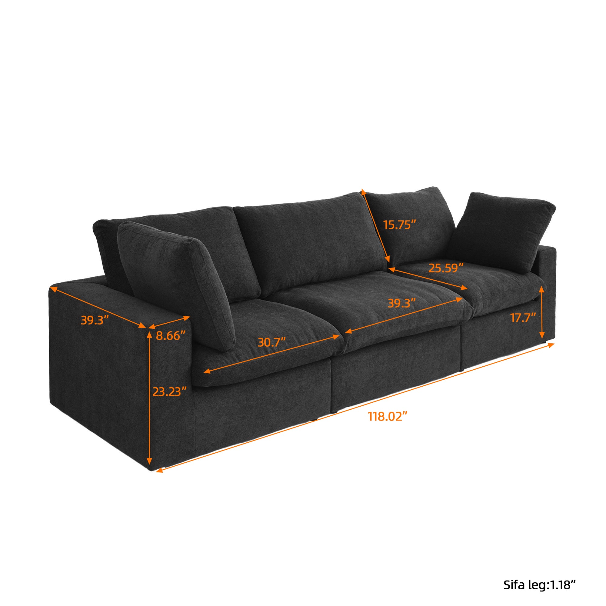 DOMUS Classic Modular 3-Seater Sofa in Black
