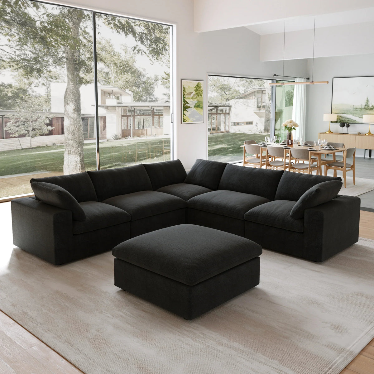 Slipcovers Only - DOMUS Classic 5 Seater Corner + Ottoman in Black CloudWeave™