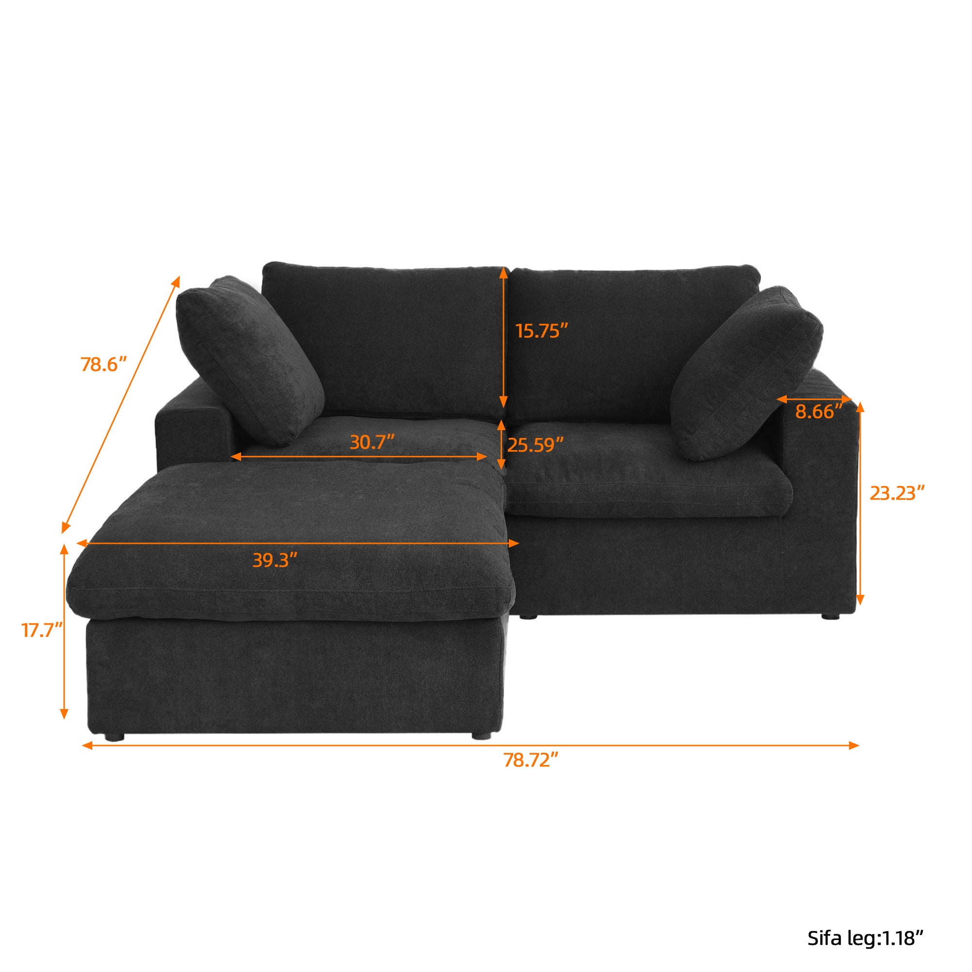 DOMUS Classic Modular 2-Seater Sectional in Black