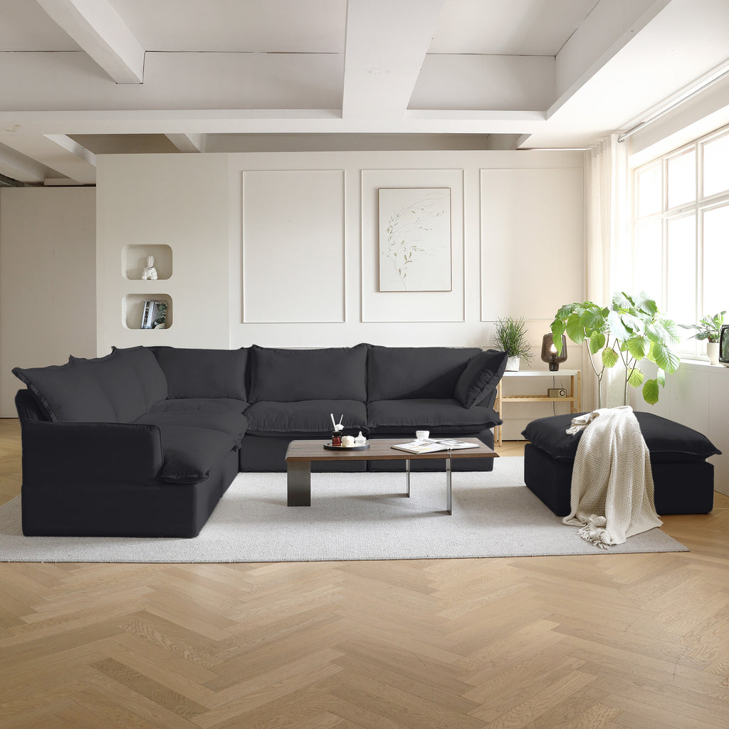 DOMUS Luxe Modular 5-Seater Corner Sectional + Ottoman in Black