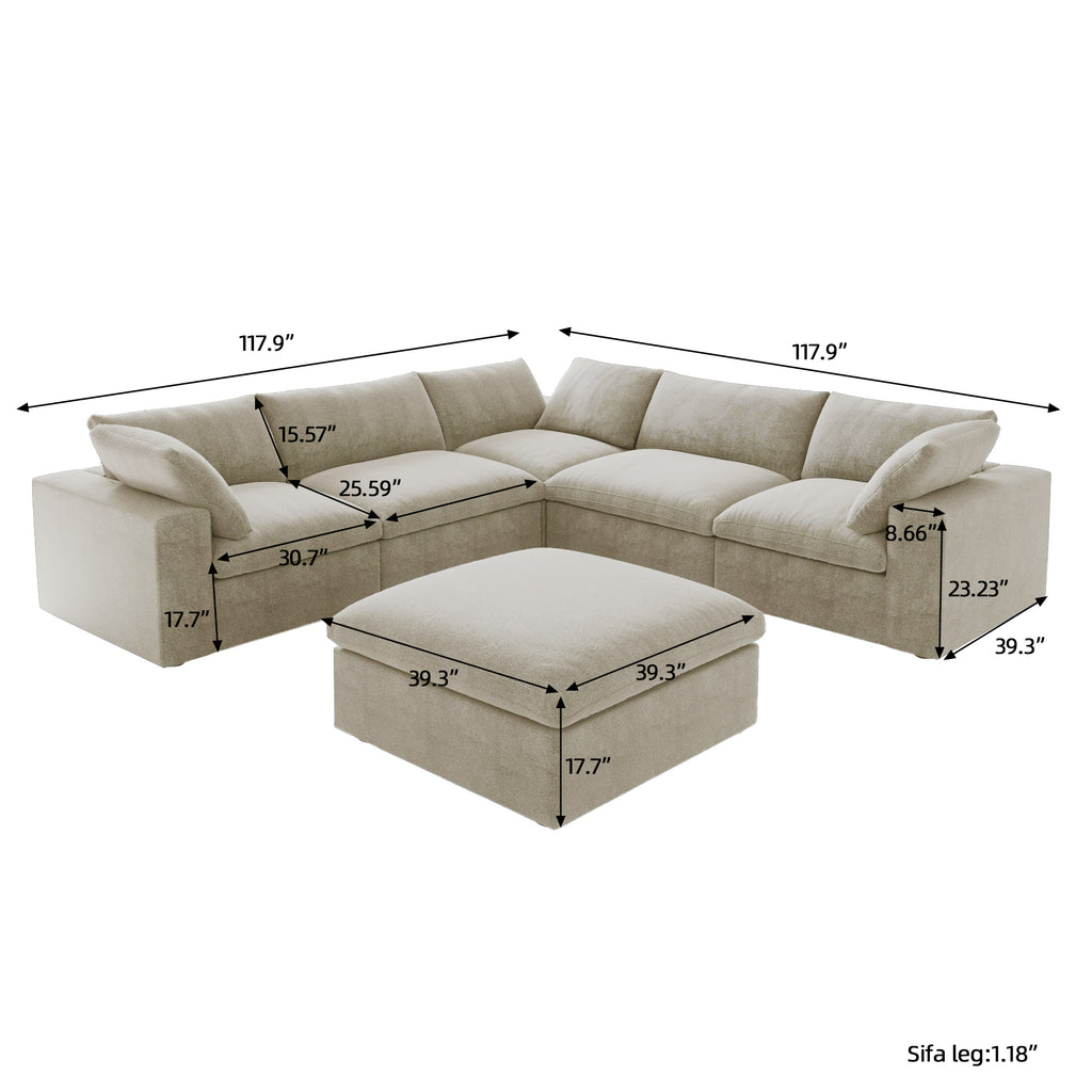 DOMUS Classic Modular 5-Seater Corner Sectional + Ottoman in Khaki