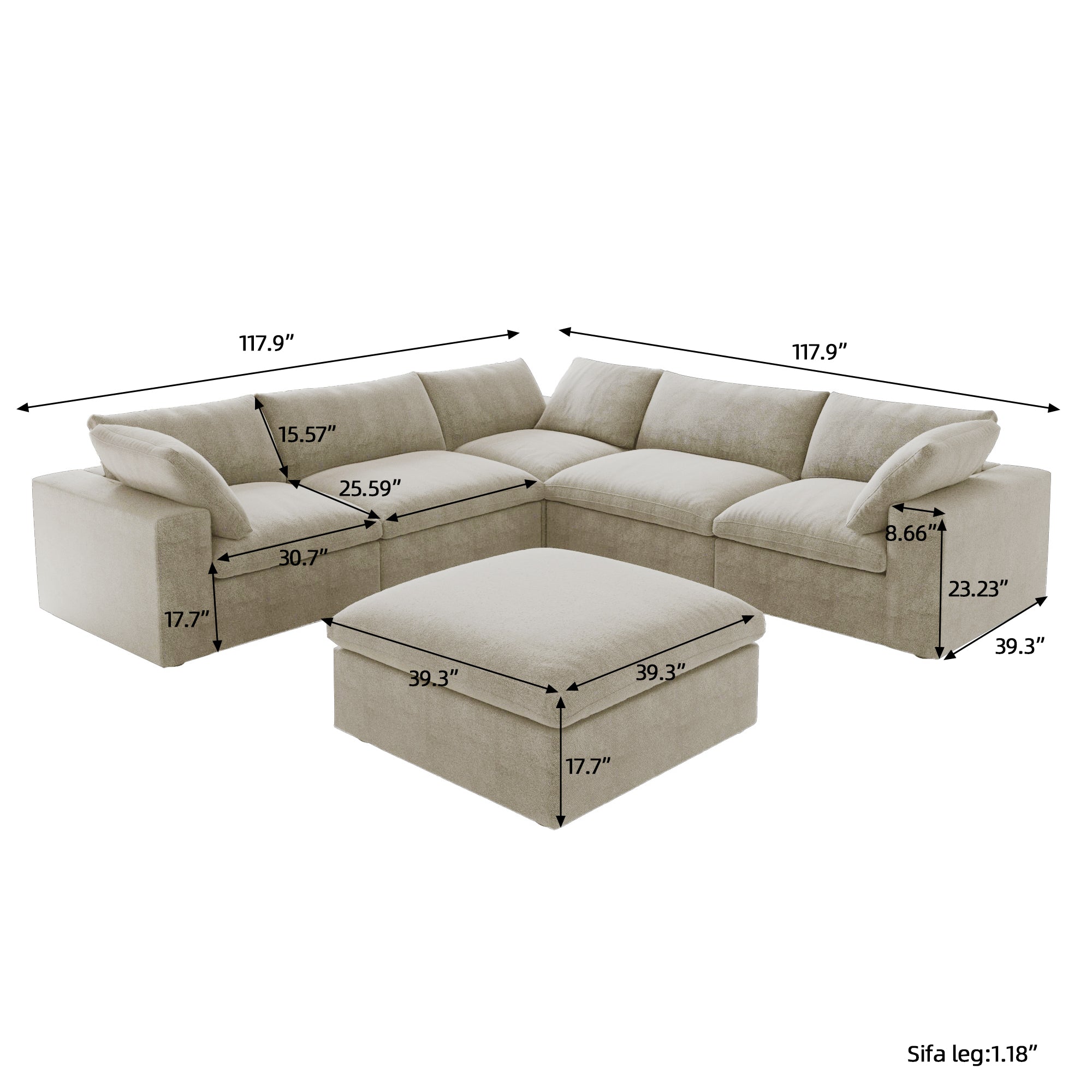 DOMUS Classic Modular 5-Seater Corner Sectional + Ottoman in Khaki