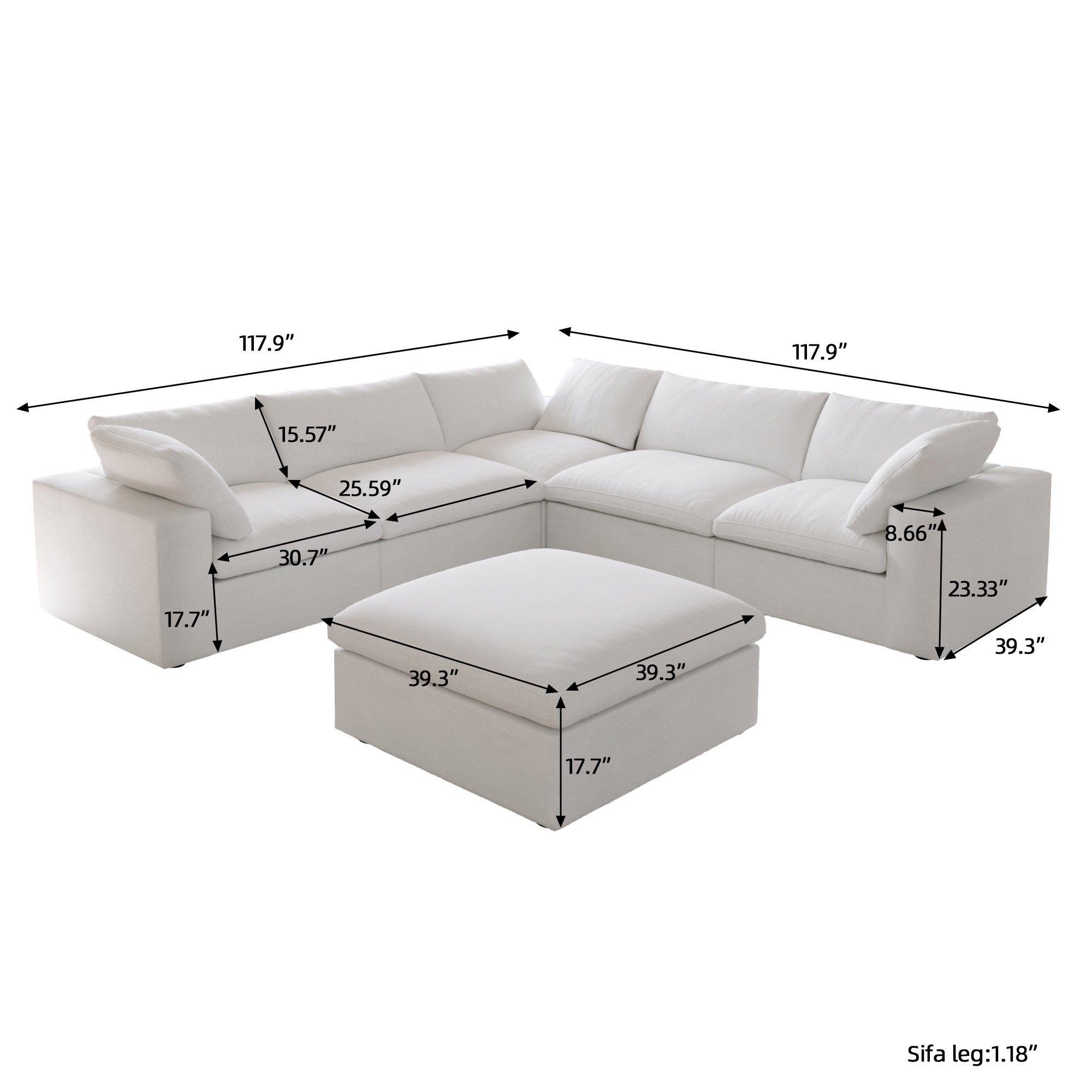 DOMUS Classic Modular 5-Seater Corner Sectional + Ottoman in White