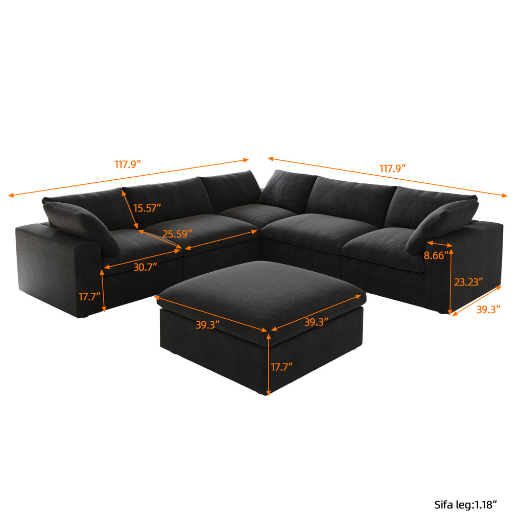 DOMUS Classic Modular 5-Seater Corner Sectional + Ottoman in Black