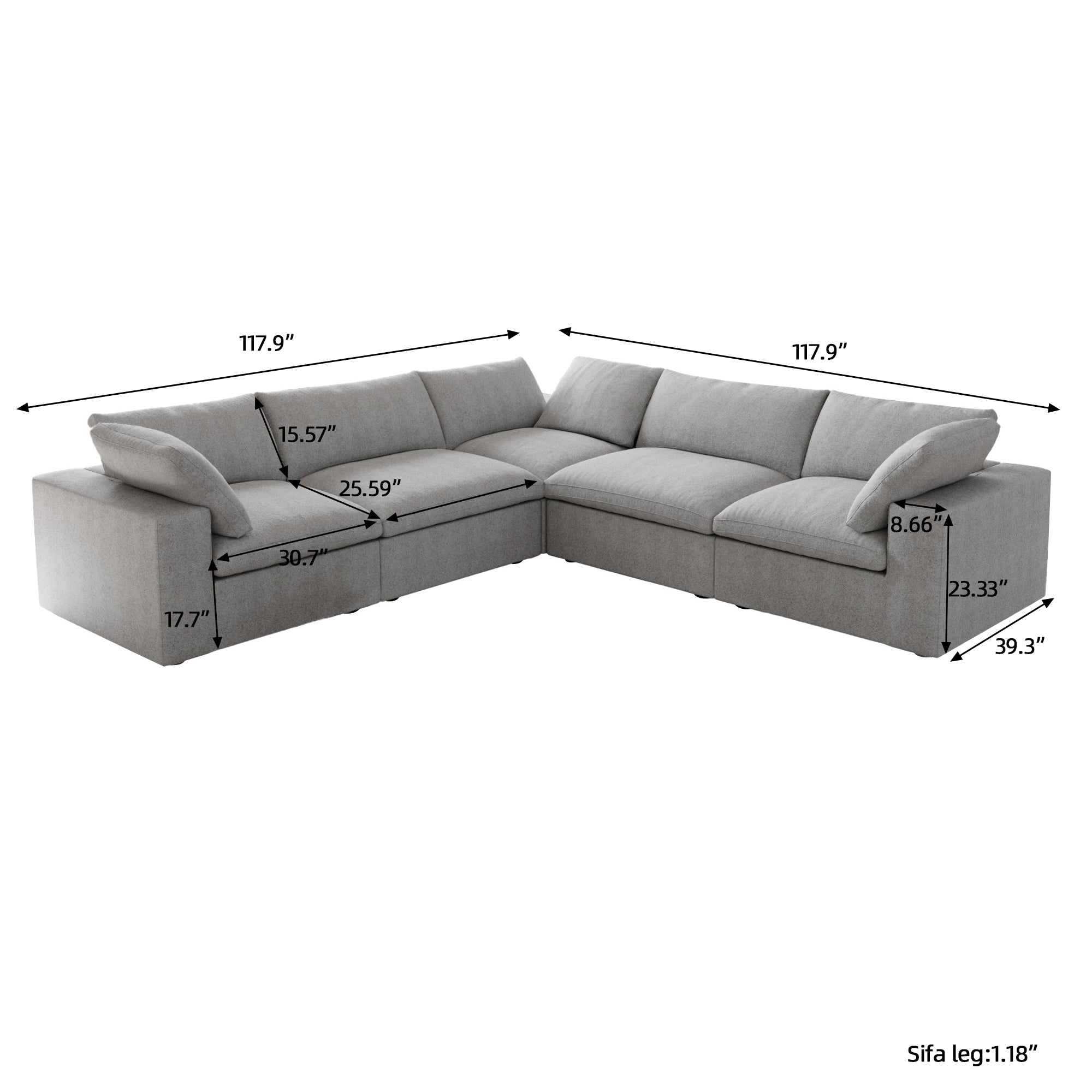 DOMUS Classic Modular 5-Seater Corner Sectional in Gray