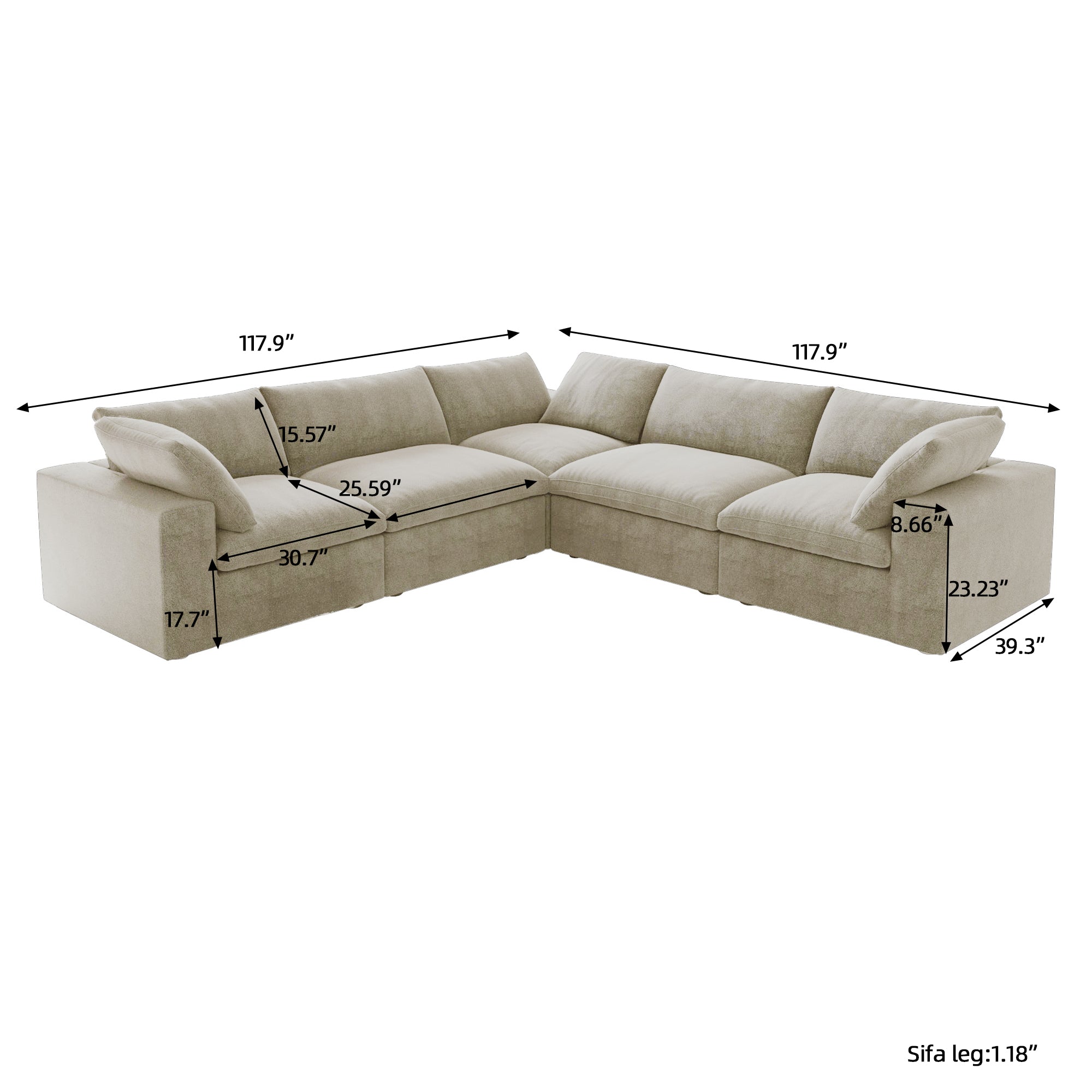 DOMUS Classic Modular 5-Seater Corner Sectional in Khaki