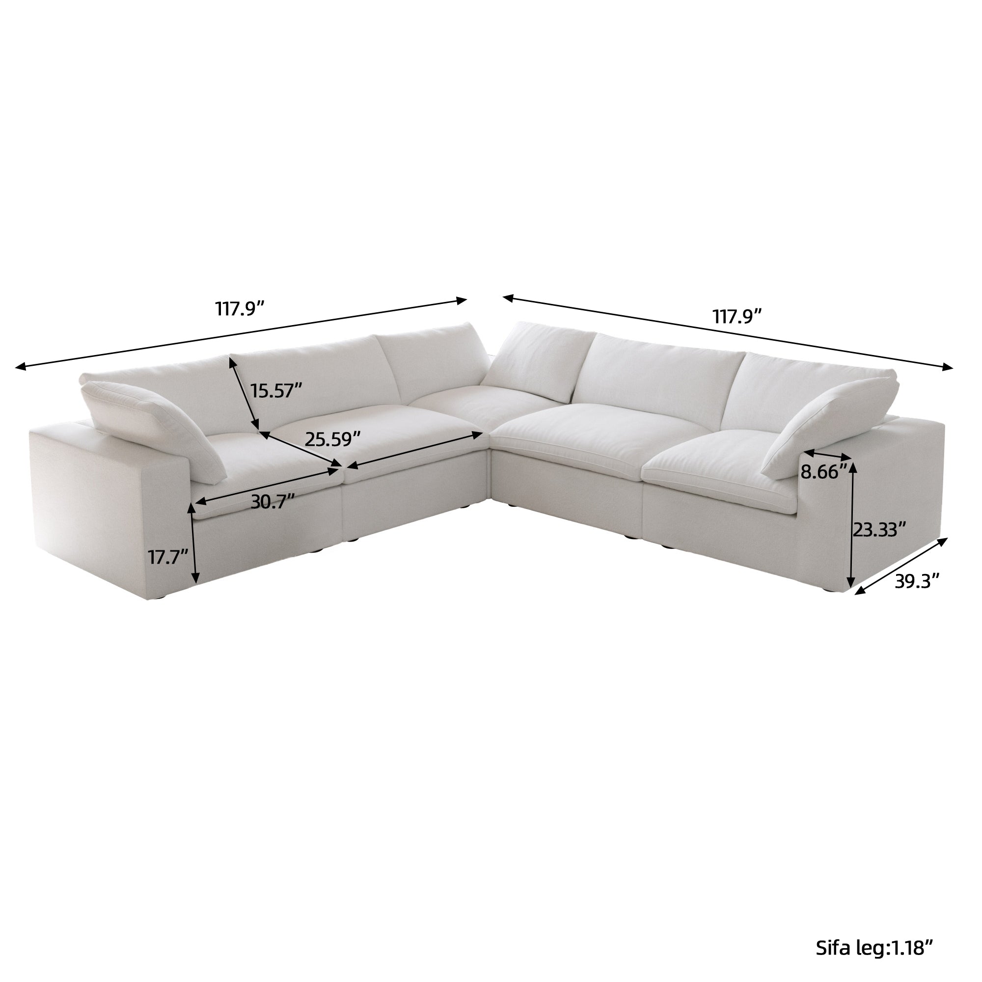 DOMUS Classic Modular 5-Seater Corner Sectional in White