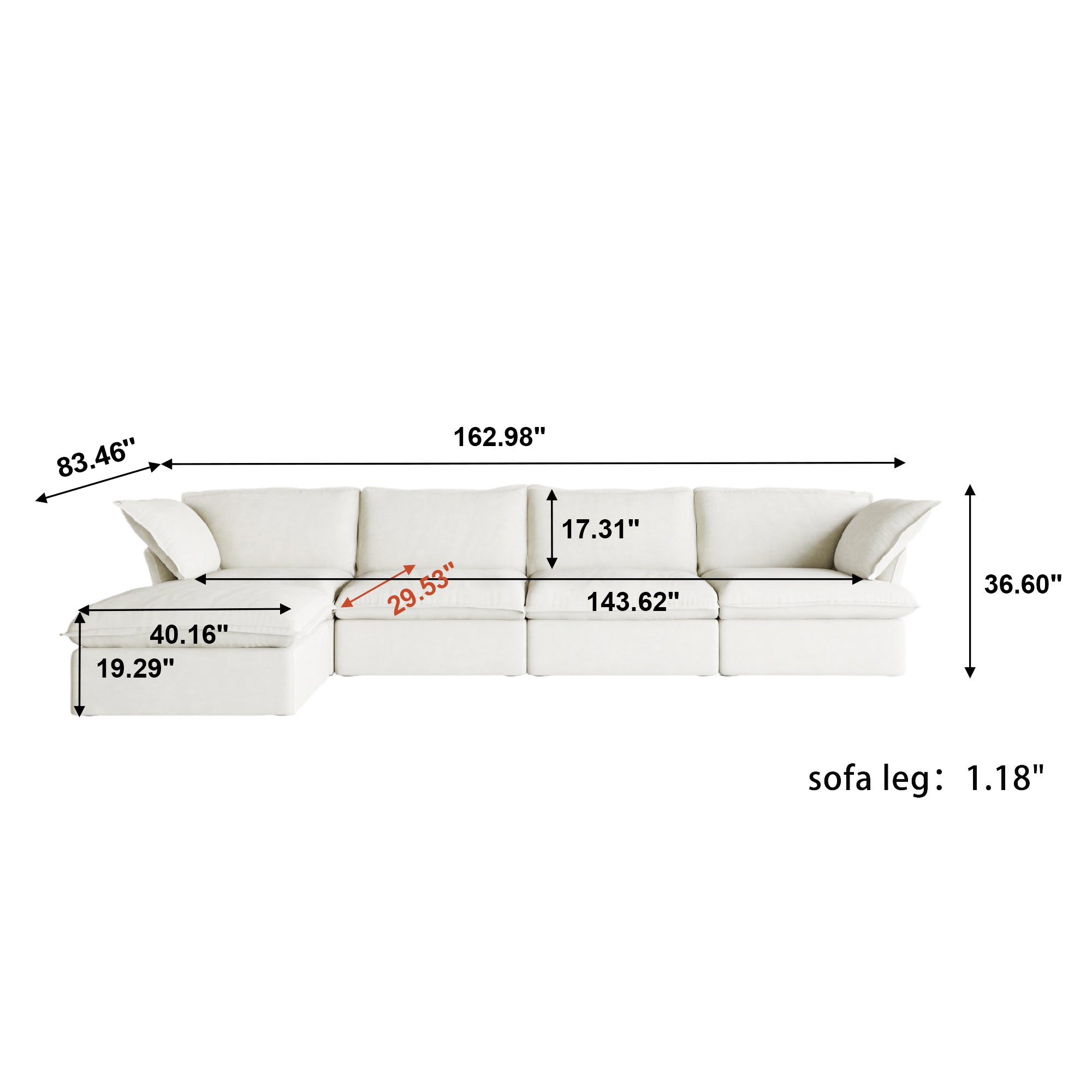 DOMUS Luxe Modular 4-Seater Sectional in White