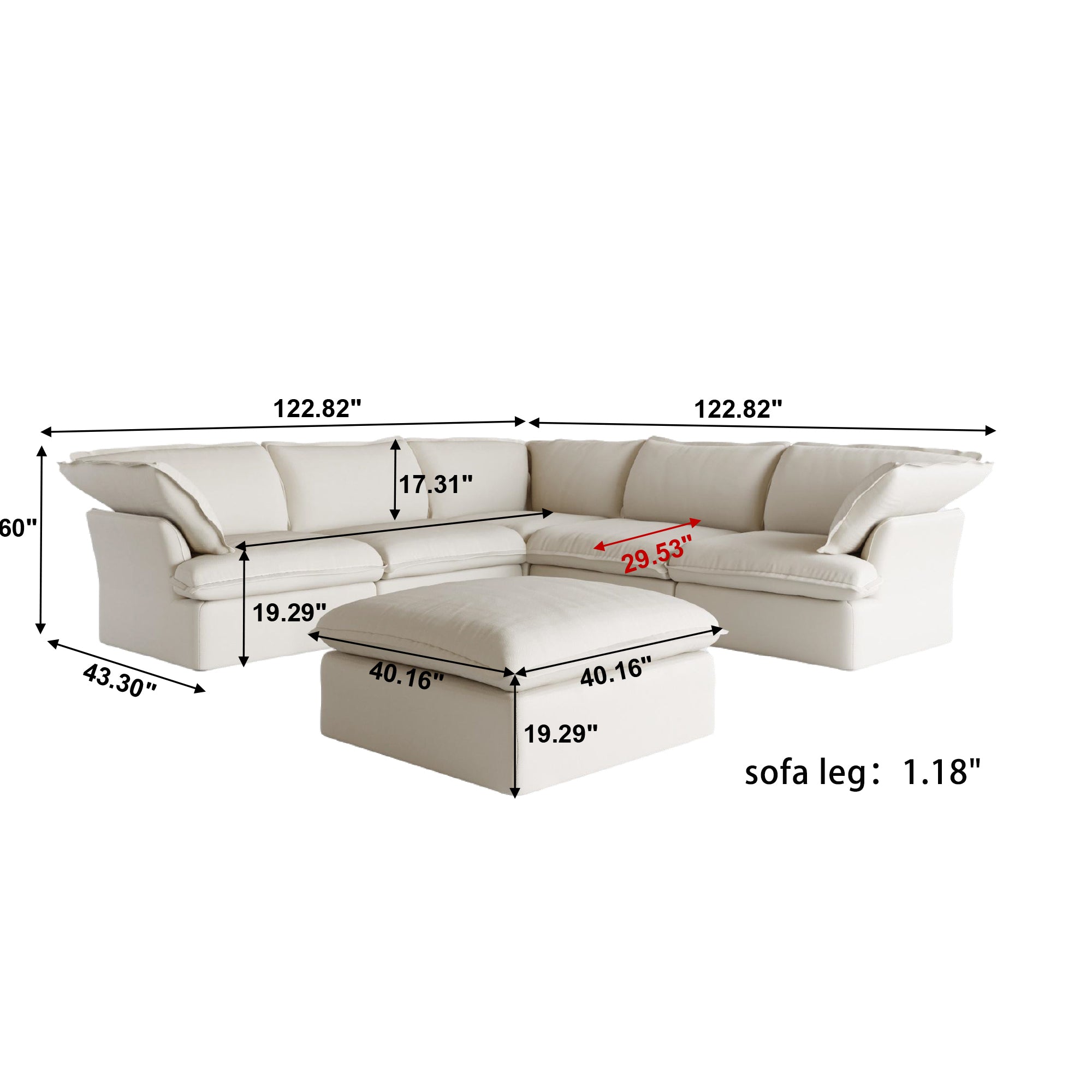 DOMUS Luxe Modular 5-Seater Corner Sectional + Ottoman in Beige