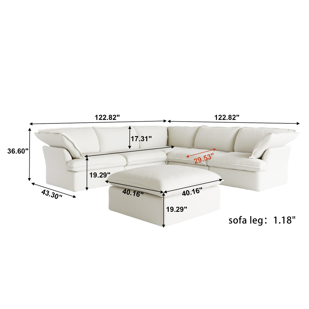 DOMUS Luxe Modular 5-Seater Corner Sectional + Ottoman in White