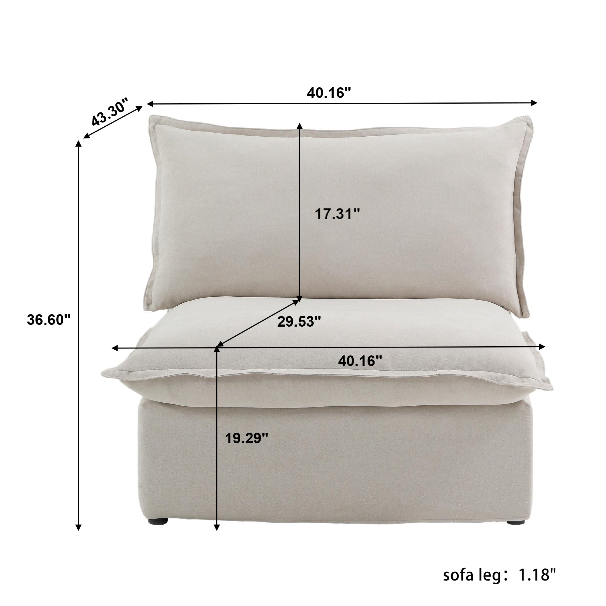 DOMUS Luxe Modular Armless Chair Module in Beige