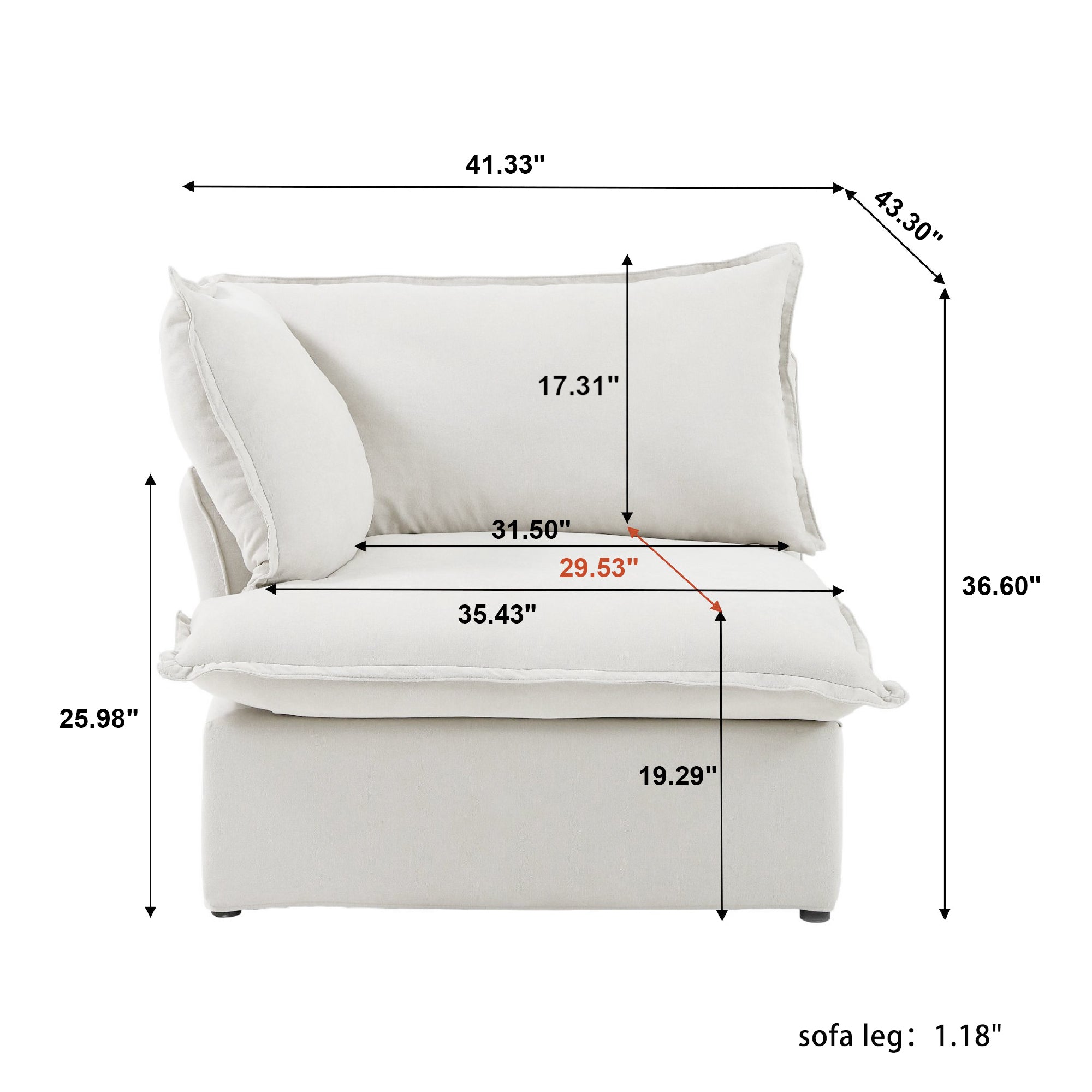 DOMUS Luxe Modular Right Arm Module in White