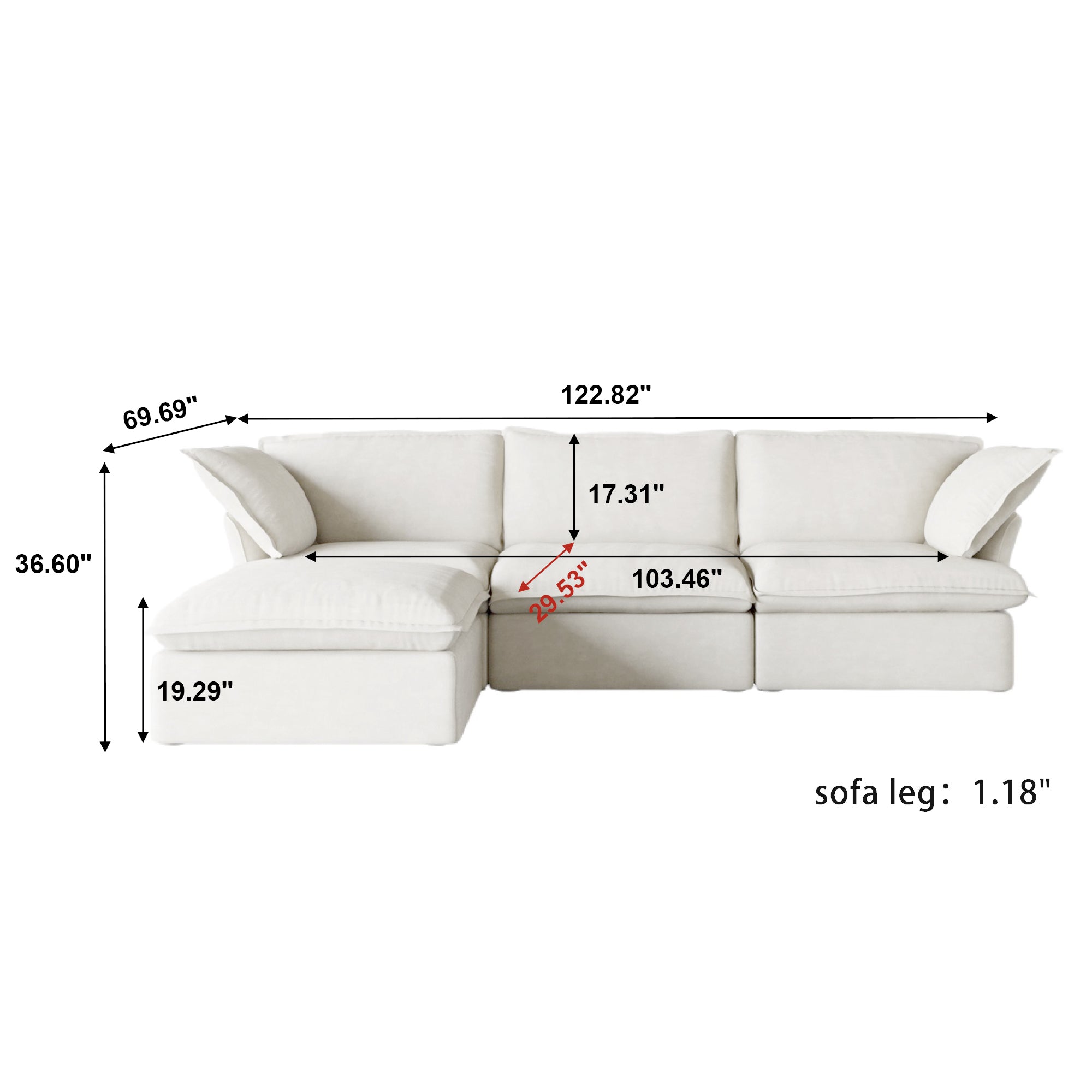 DOMUS Luxe Modular 3-Seater Sectional in White