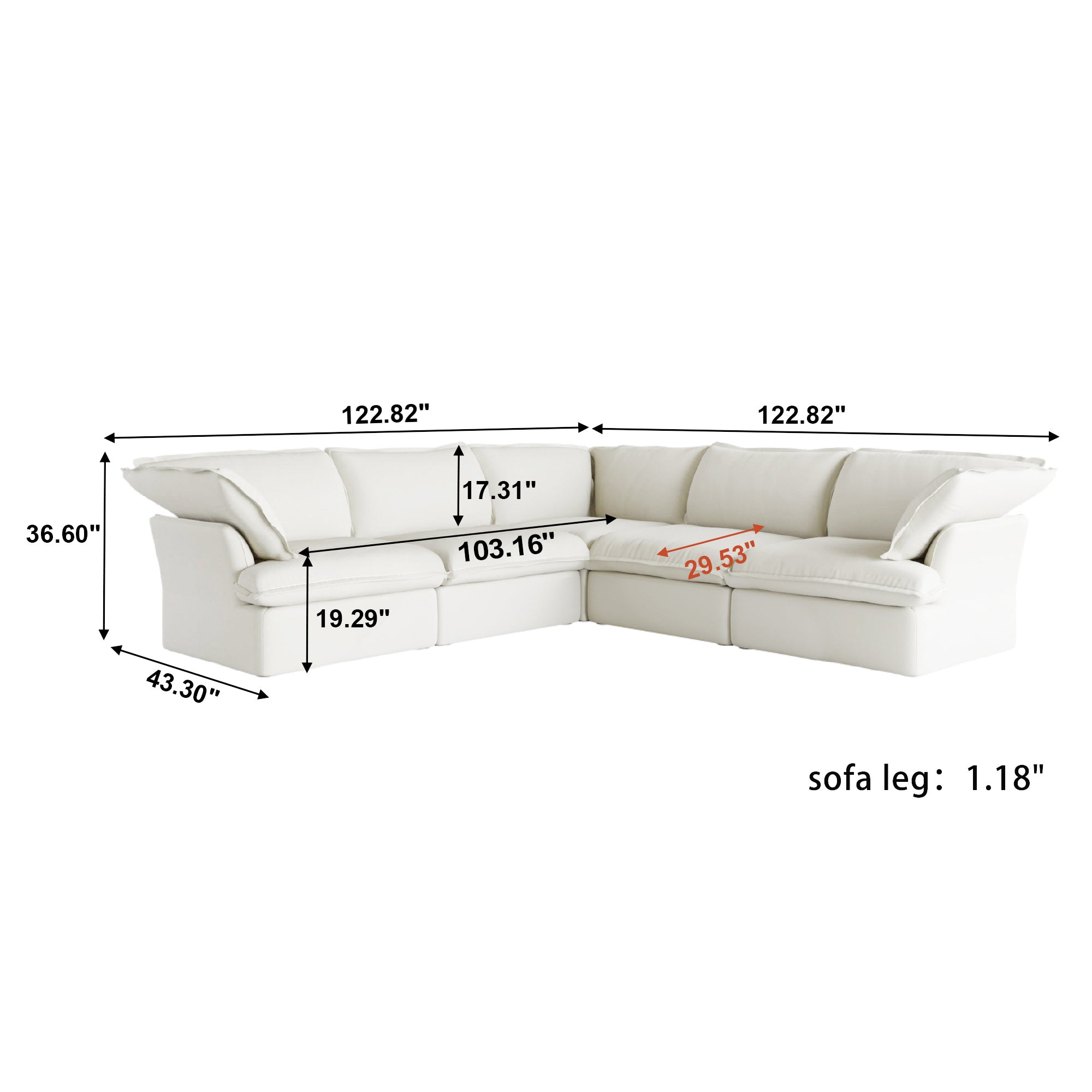 DOMUS Luxe Modular 5-Seater Corner Sectional in White