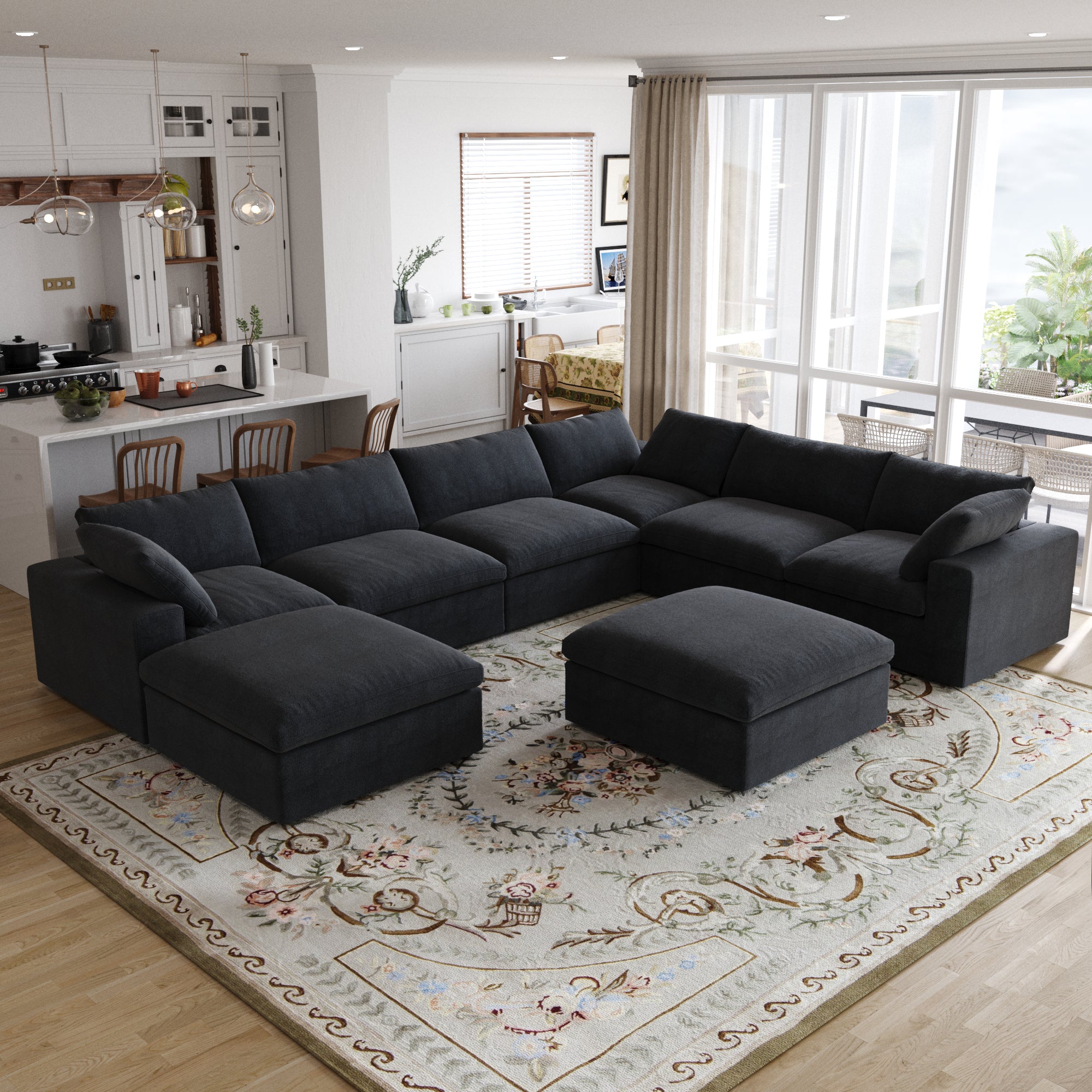 DOMUS Classic Modular 7-Seater Corner Chaise in Black
