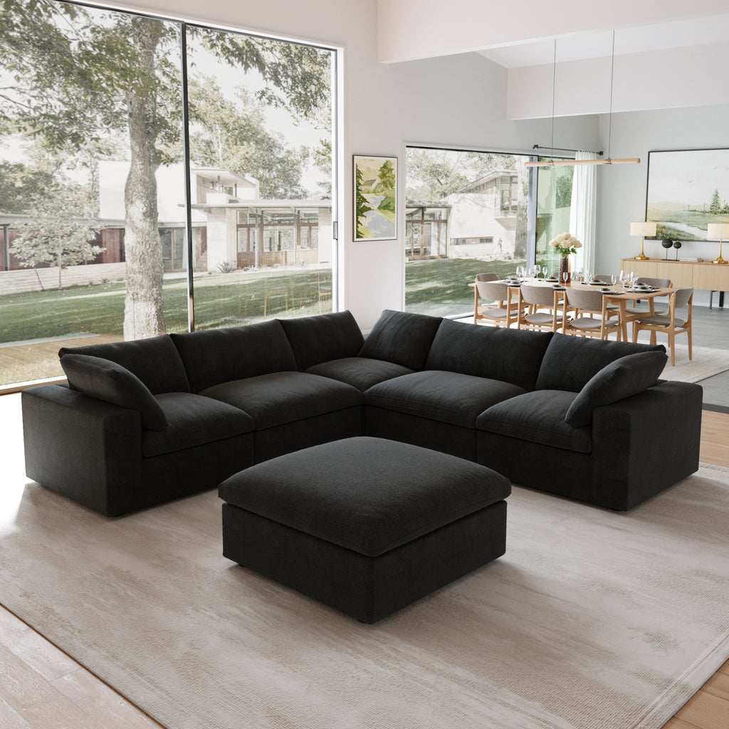 DOMUS Classic Modular 5-Seater Corner Sectional + Ottoman in Black