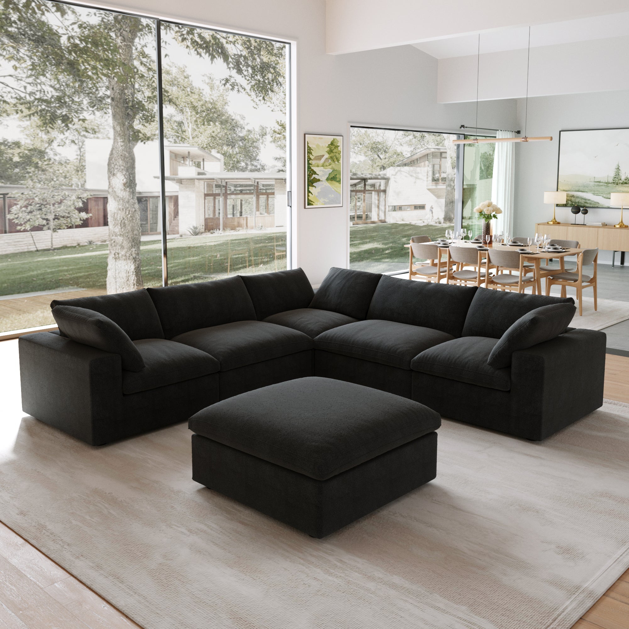 DOMUS Classic Modular 5-Seater Corner Sectional + Ottoman in Black
