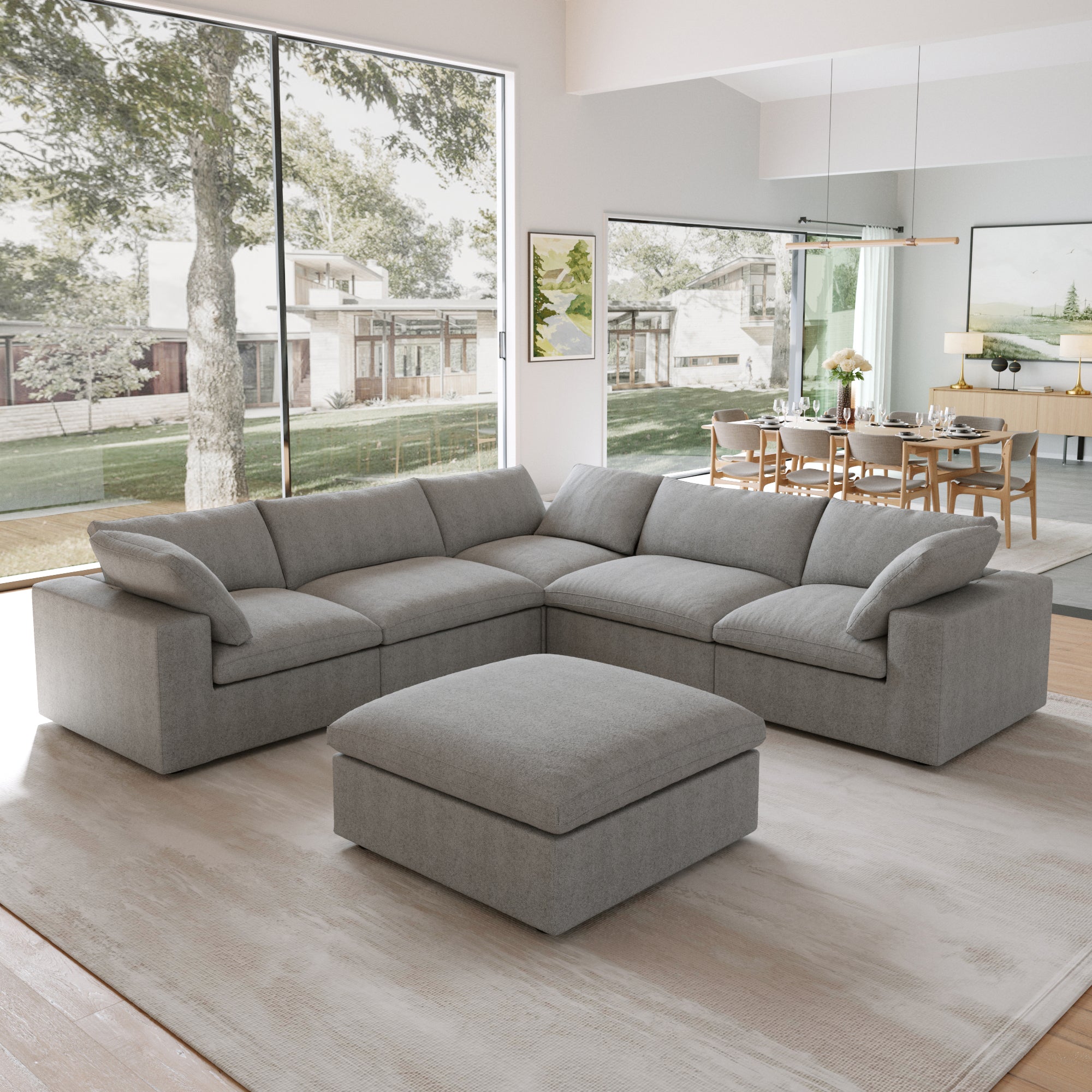 DOMUS Classic Modular 5-Seater Corner Sectional + Ottoman in Gray