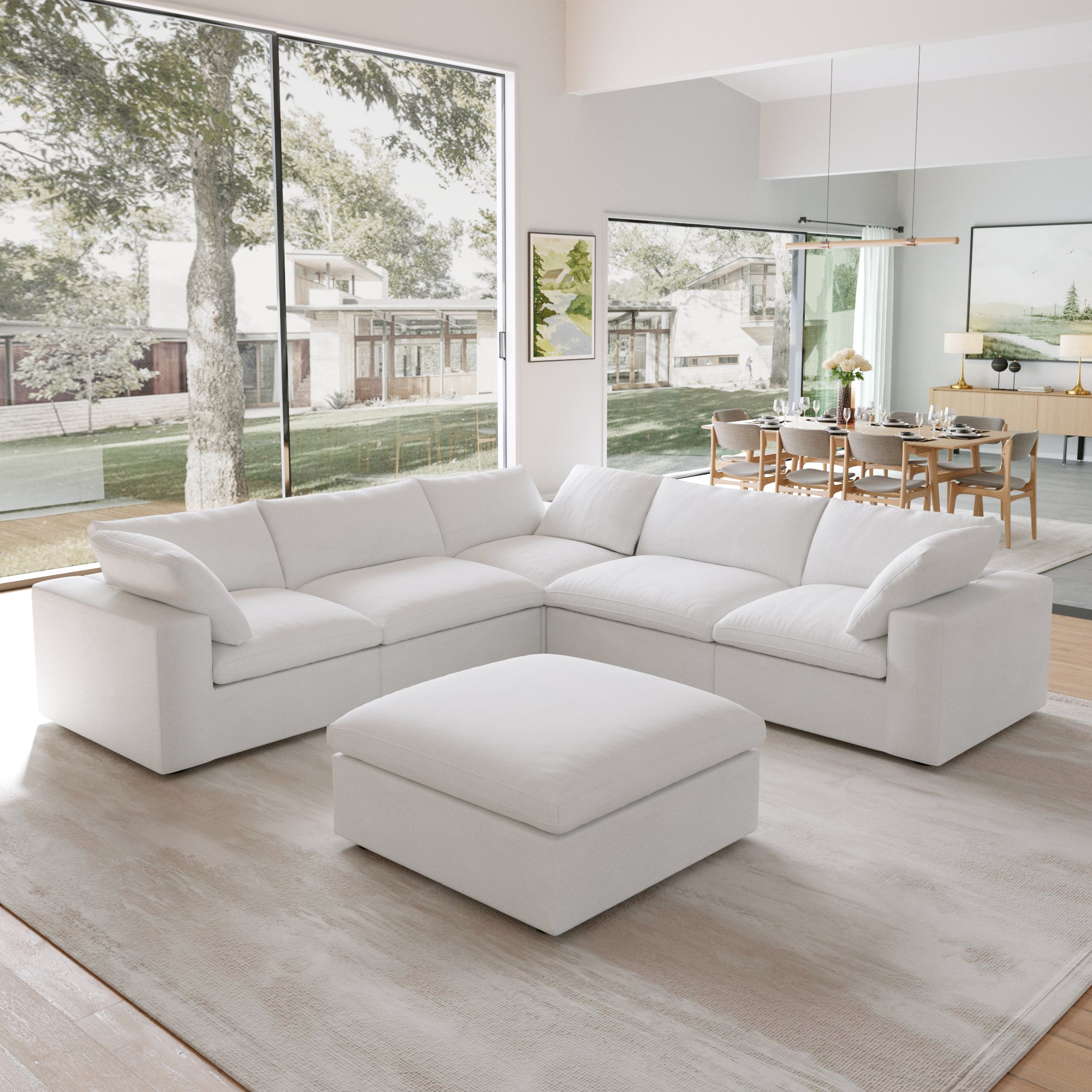 DOMUS Classic Modular 5-Seater Corner Sectional + Ottoman in White